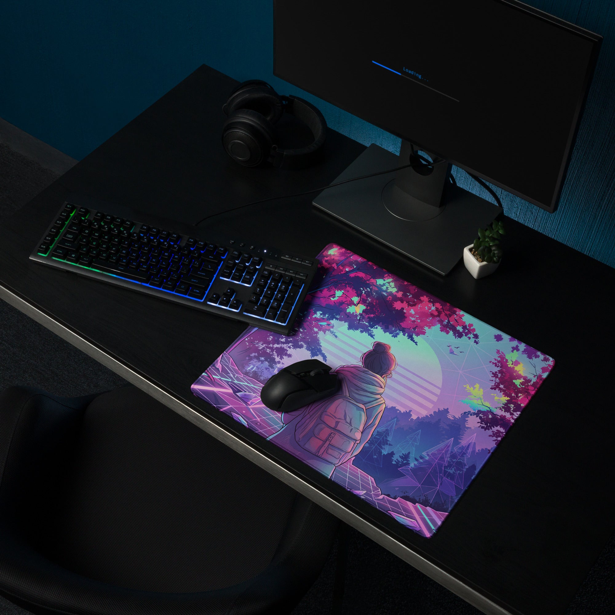 Neon Vaporwave Gaming Mouse Pad - Gaming Mouse Pad Neon Pink Purple Mood Retro Futurism Neon Aesthetic Desk Digital Art