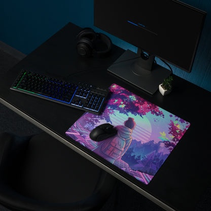 Neon Vaporwave Gaming Mouse Pad - Gaming Mouse Pad Neon Pink Purple Mood Retro Futurism Neon Aesthetic Desk Digital Art