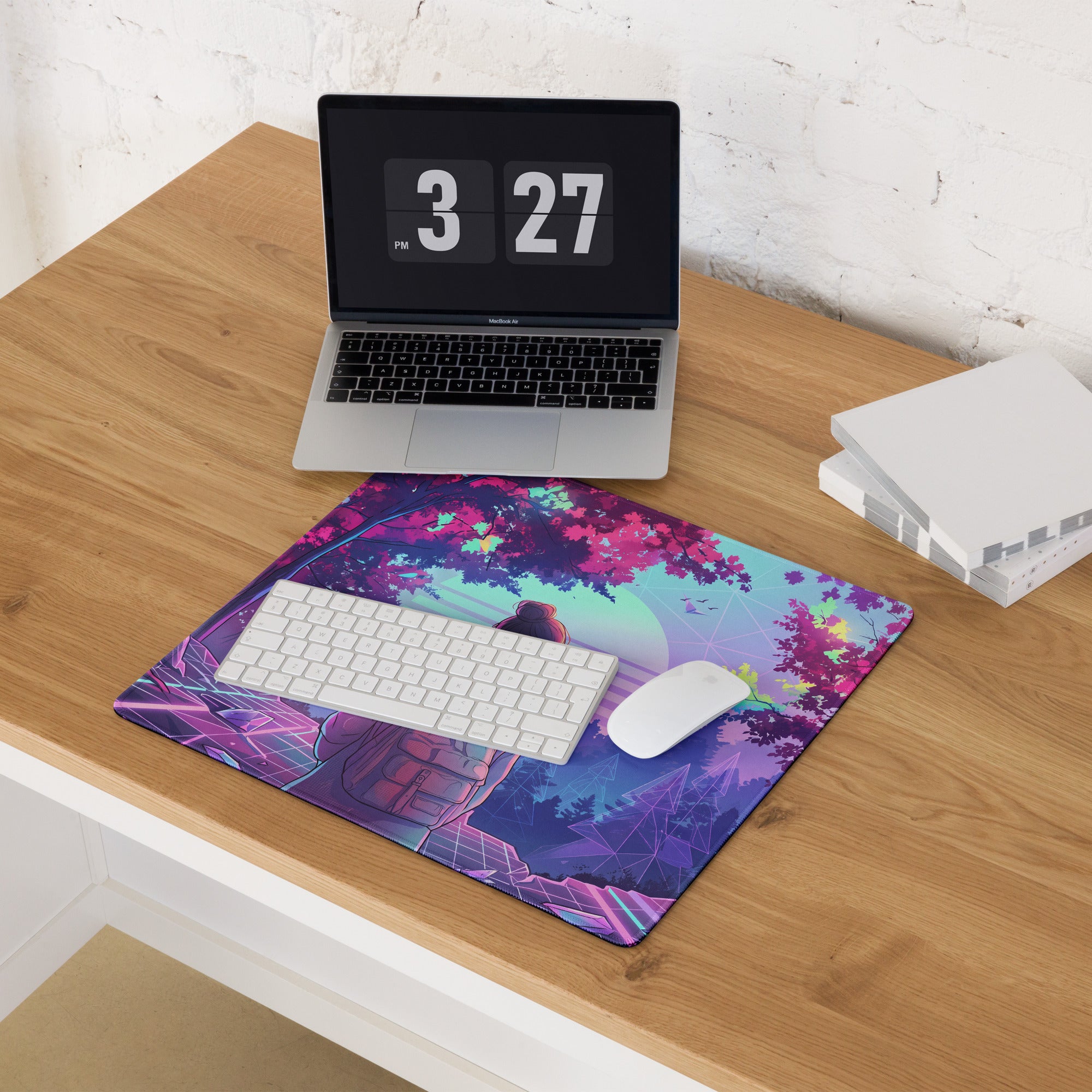 Neon Vaporwave Gaming Mouse Pad - Gaming Mouse Pad Neon Pink Purple Mood Retro Futurism Neon Aesthetic Desk Digital Art