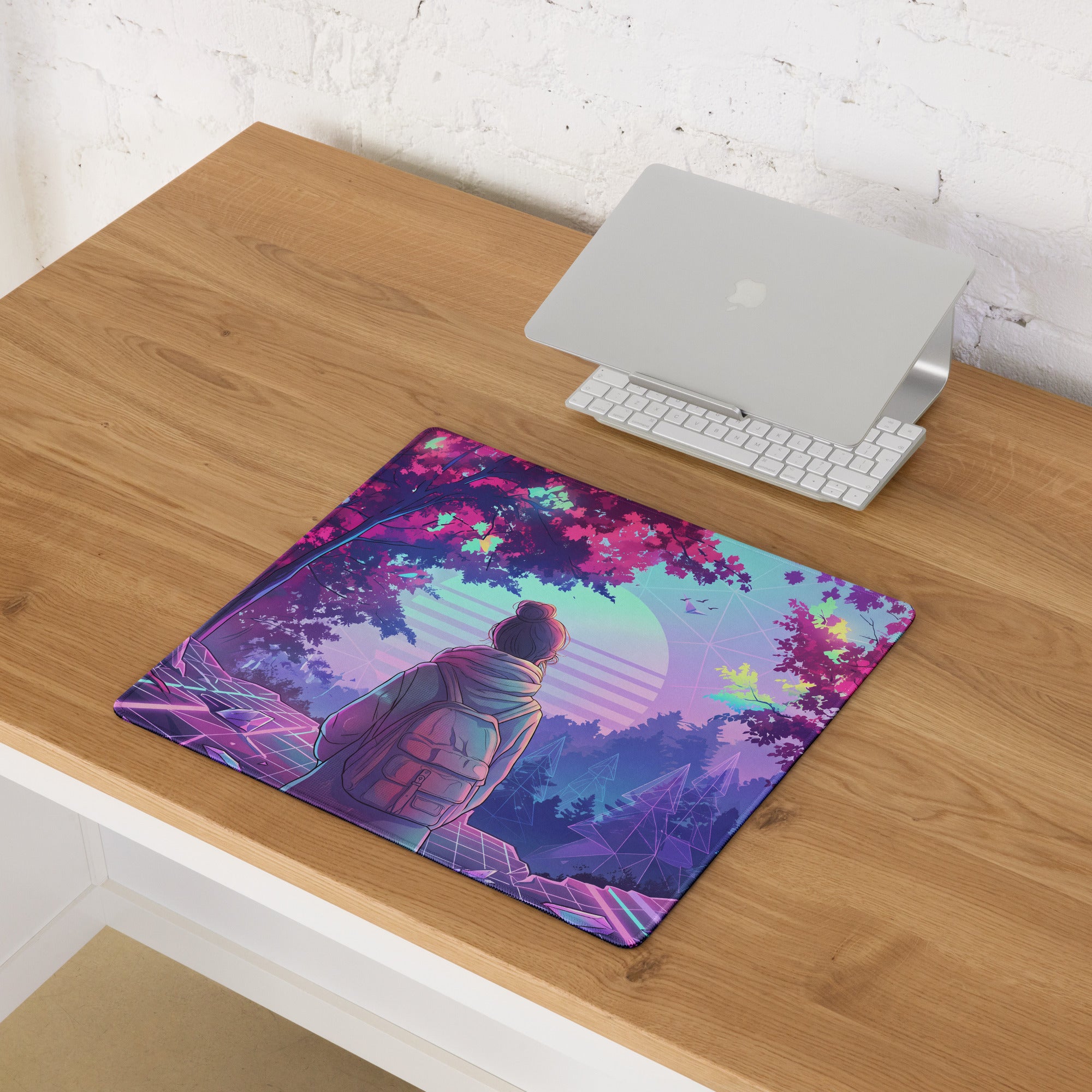 Neon Vaporwave Gaming Mouse Pad - Gaming Mouse Pad Neon Pink Purple Mood Retro Futurism Neon Aesthetic Desk Digital Art