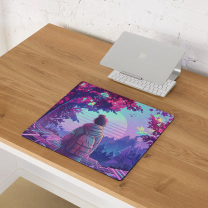 Neon Vaporwave Gaming Mouse Pad - Gaming Mouse Pad Neon Pink Purple Mood Retro Futurism Neon Aesthetic Desk Digital Art