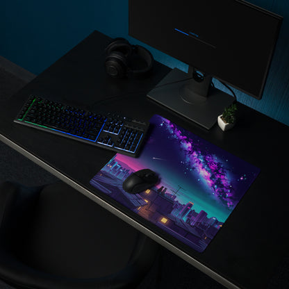 Vaporwave Cityscape Mouse Pad - Mouse Pad Purple Pink Neon Vaporwave Dreamy Neon Retro Futurism Gaming Digital Art