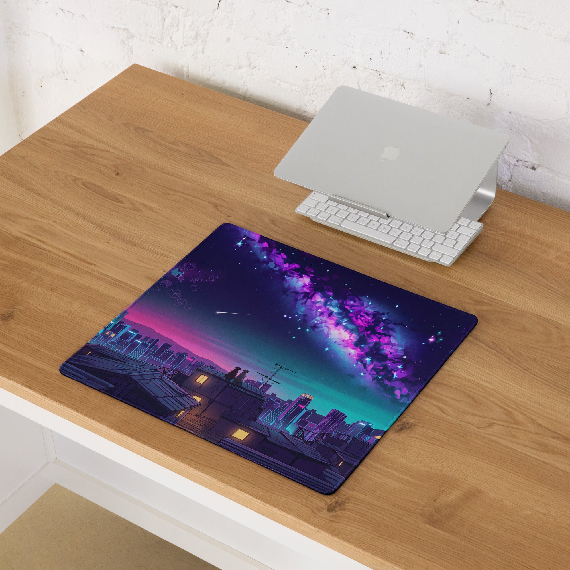 Vaporwave Cityscape Mouse Pad - Mouse Pad Purple Pink Neon Vaporwave Dreamy Neon Retro Futurism Gaming Digital Art