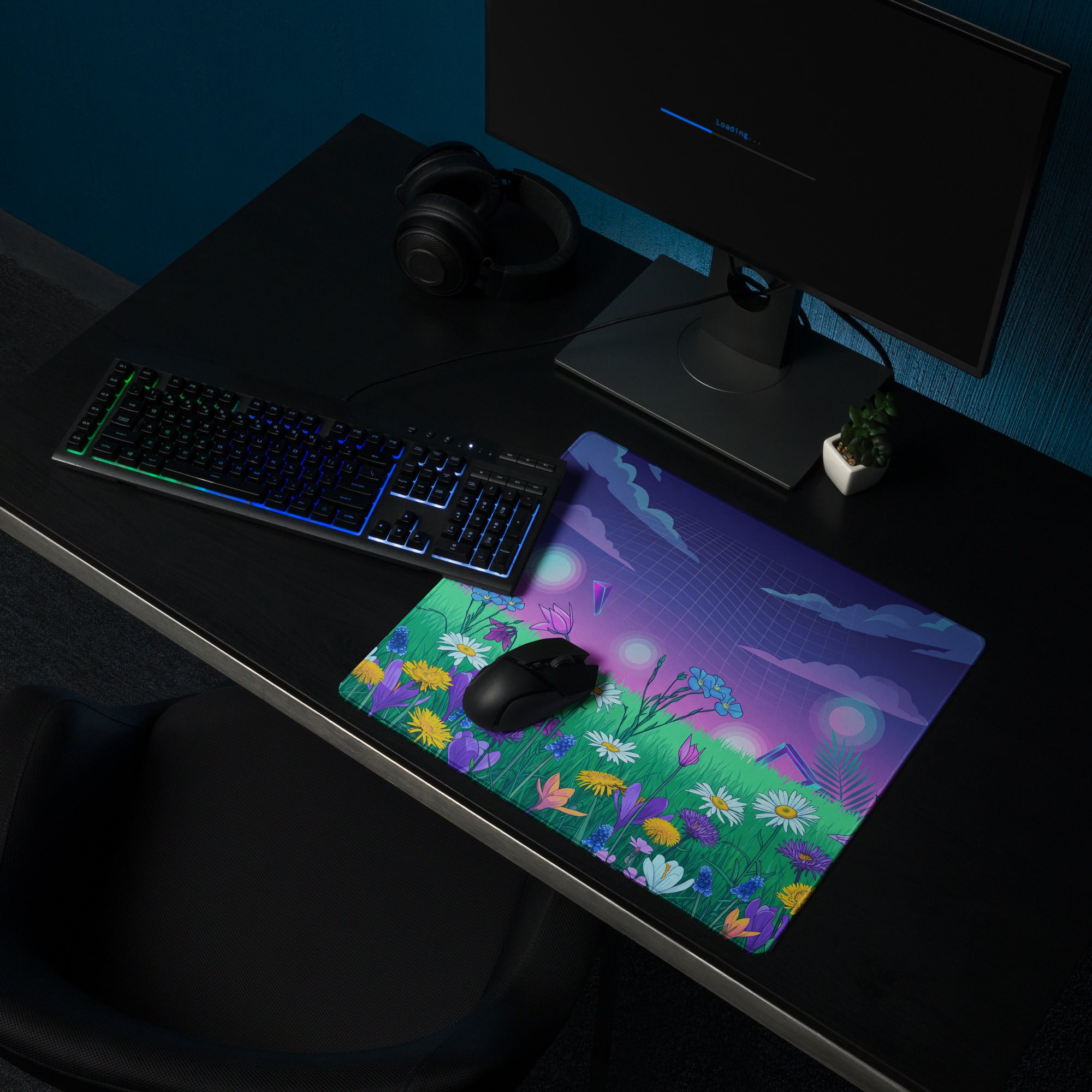 Vaporwave Garden Glow Mouse Pad - Mouse Pad Purple Blue Desk Setup Vaporwave Neon Aesthetic Dreamy Mood Digital