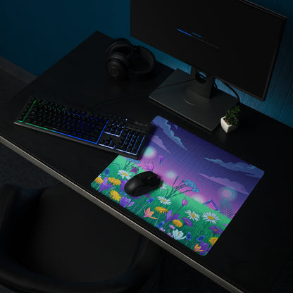 Vaporwave Garden Glow Mouse Pad - Mouse Pad Purple Blue Desk Setup Vaporwave Neon Aesthetic Dreamy Mood Digital