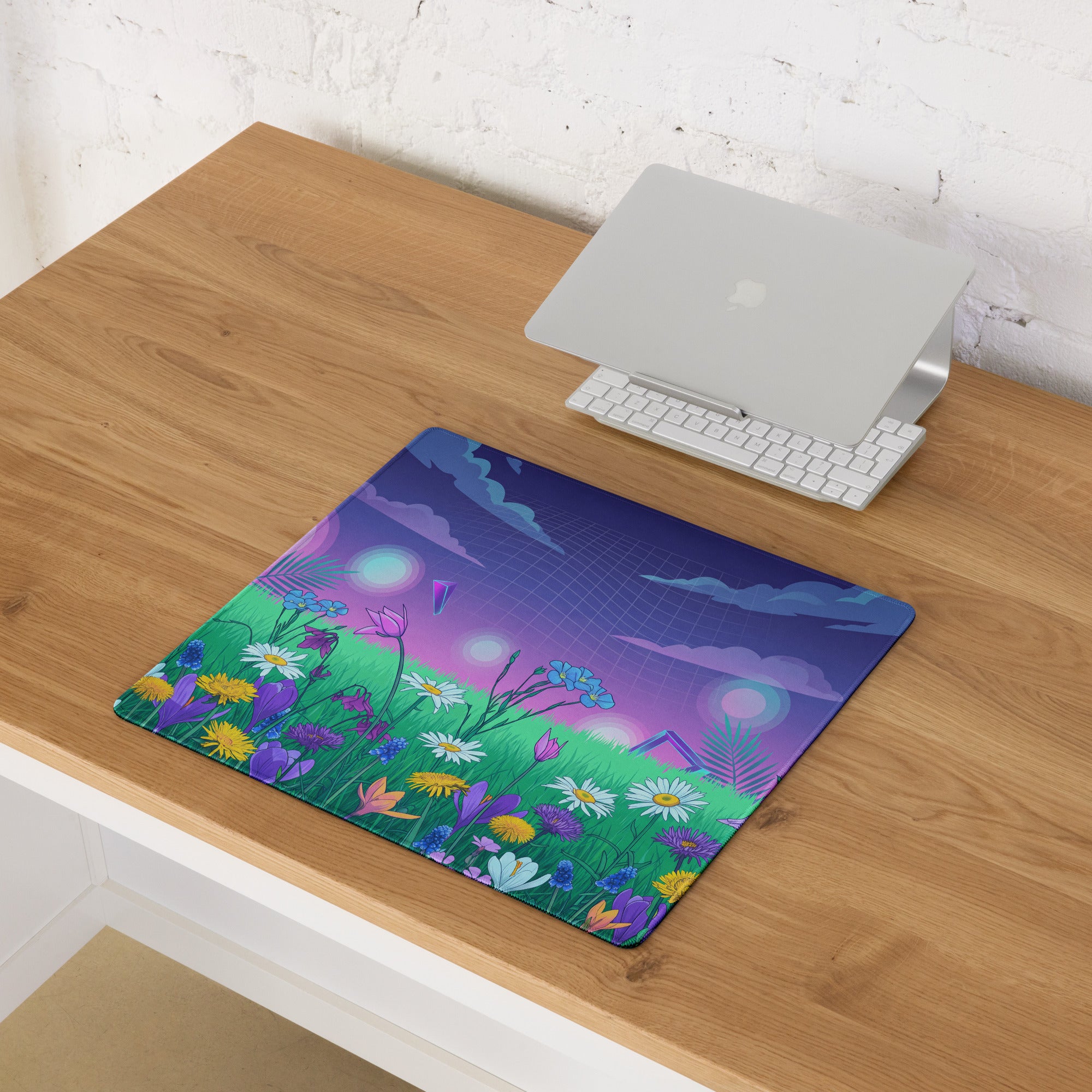 Vaporwave Garden Glow Mouse Pad - Mouse Pad Purple Blue Desk Setup Vaporwave Neon Aesthetic Dreamy Mood Digital