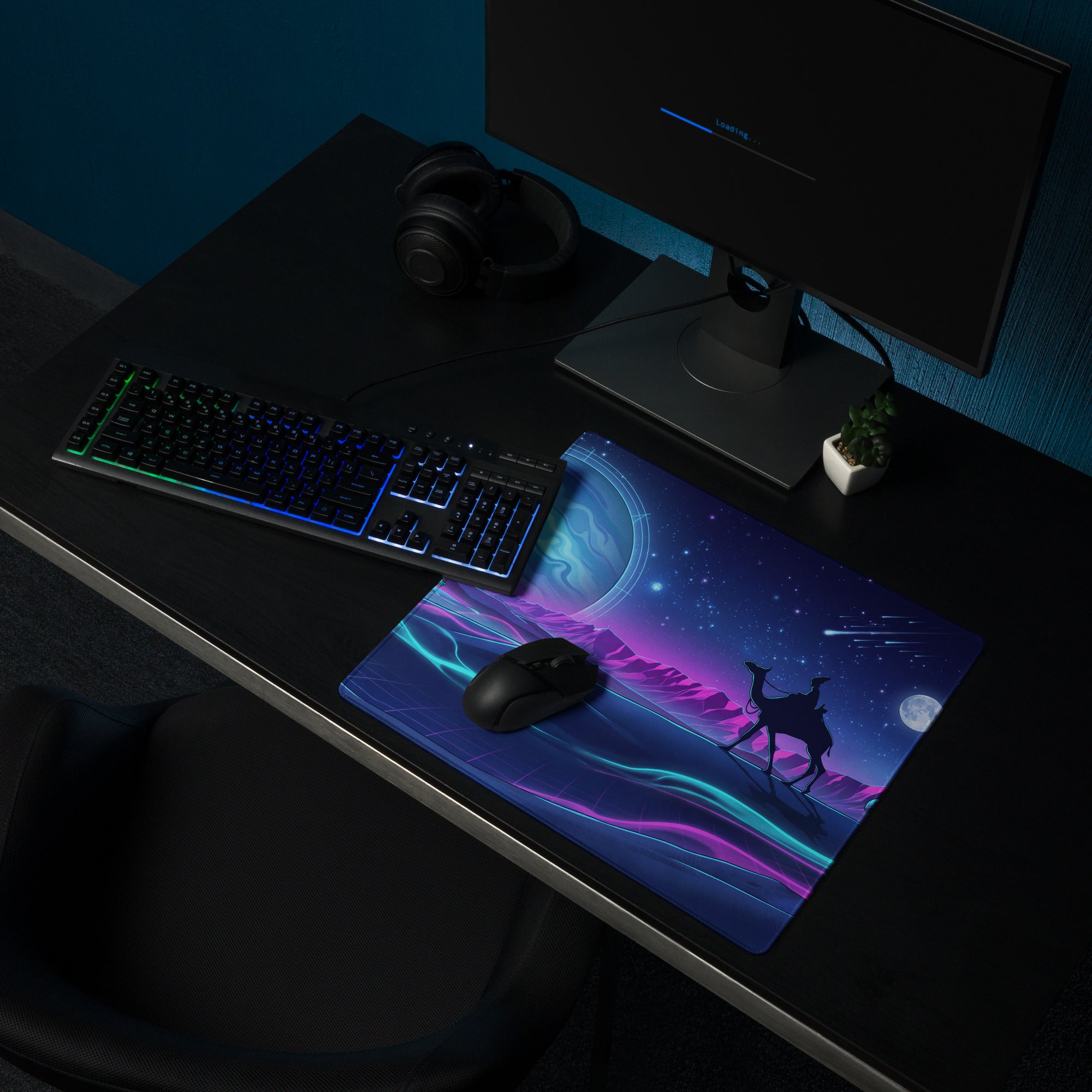 Neon Vaporwave Galaxy Pad - Vaporwave Mouse Pad Neon Purple Blue Gaming Desk Dreamy Vibrant Neon Synthwave Desk Art