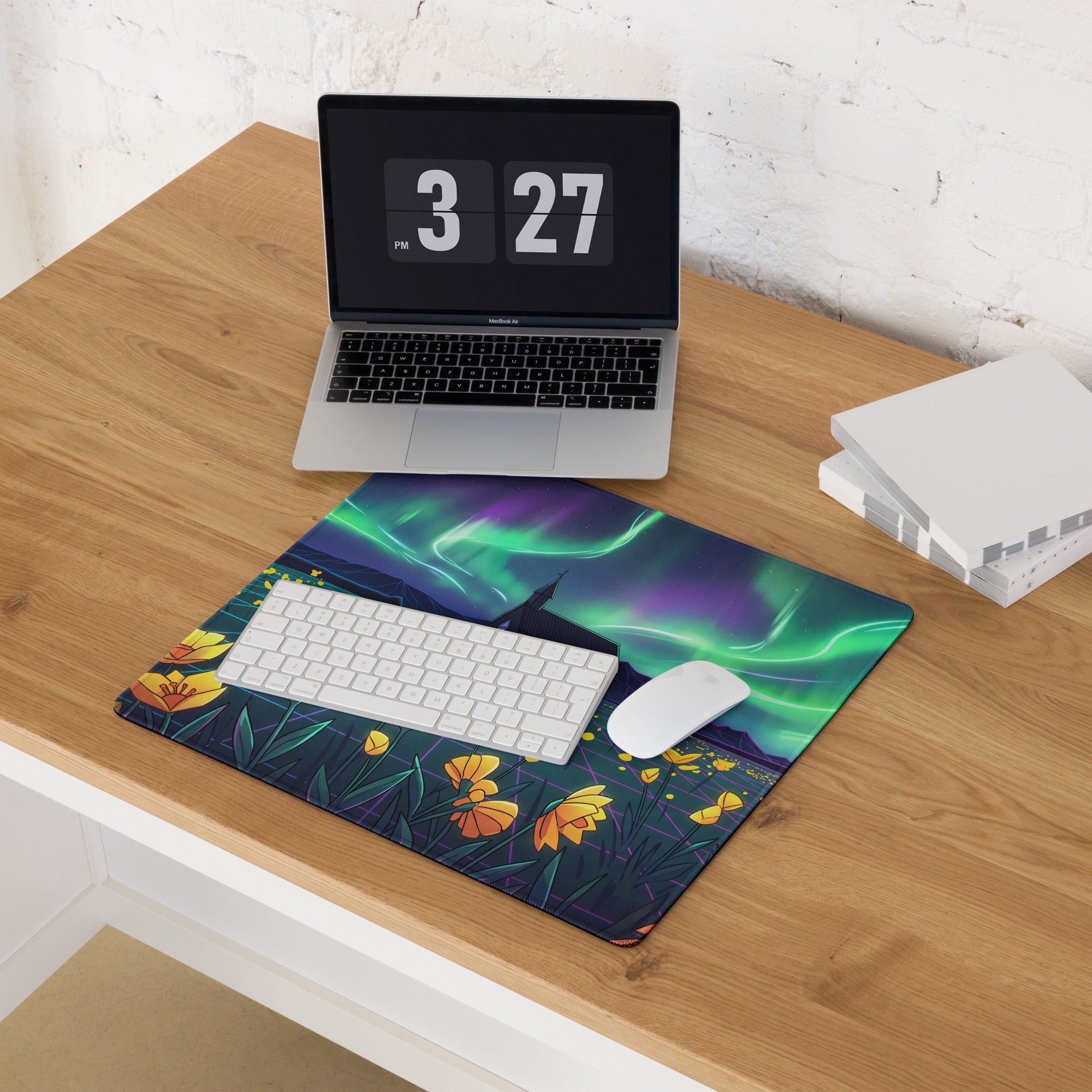 Aurora Neon Vaporwave Mouse Pad - Vaporwave Mouse Pad Neon Green Purple Mood Dreamy Decor Modern Neon
