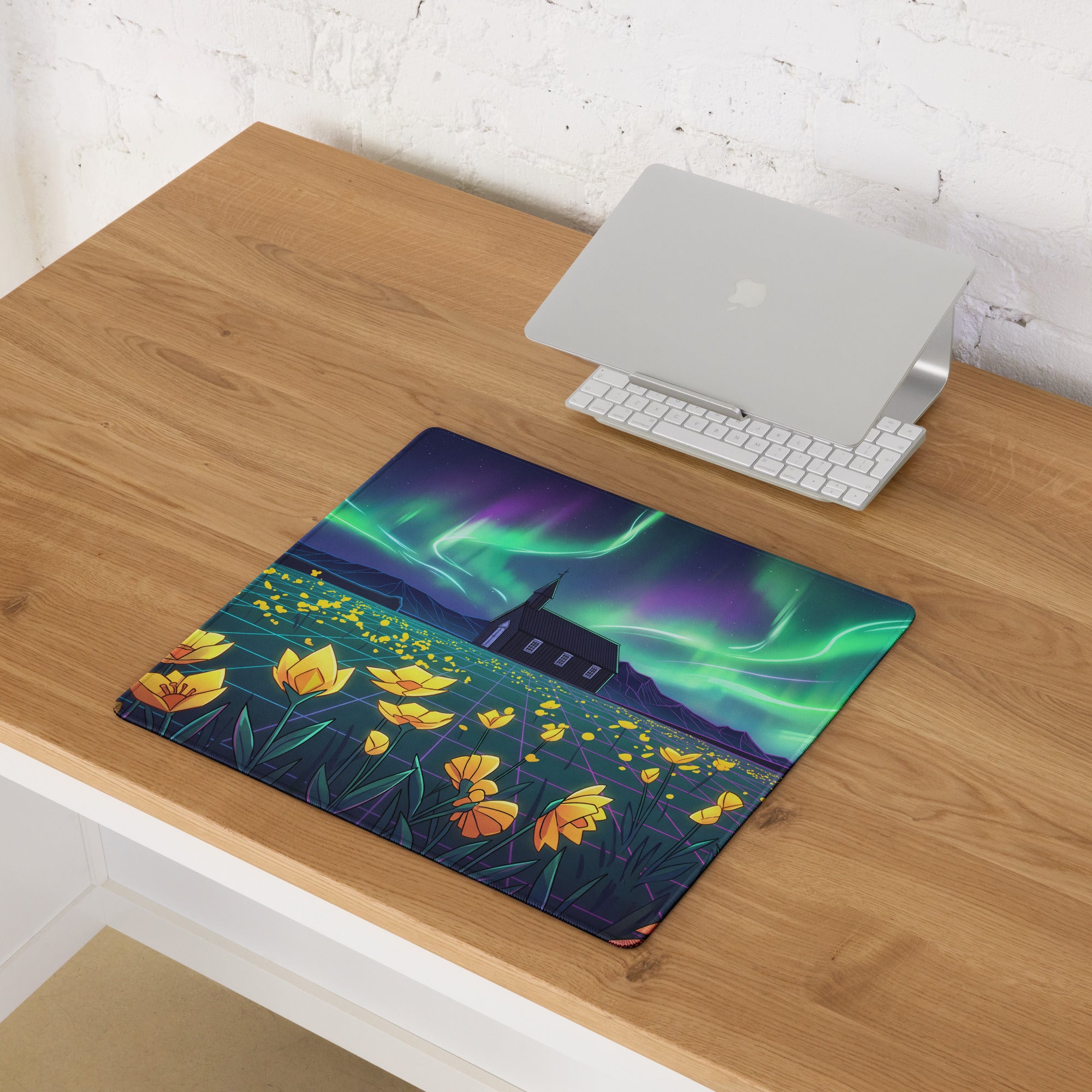 Aurora Neon Vaporwave Mouse Pad - Vaporwave Mouse Pad Neon Green Purple Mood Dreamy Decor Modern Neon