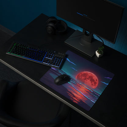 Vaporwave Moon Neon Desk Pad - Vaporwave Moon Neon Pink Purple Blue Desk Futuristic Dream Retro Gaming Setup Digital Art
