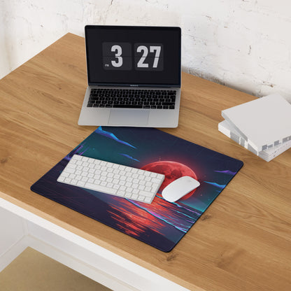 Vaporwave Moon Neon Desk Pad - Vaporwave Moon Neon Pink Purple Blue Desk Futuristic Dream Retro Gaming Setup Digital Art