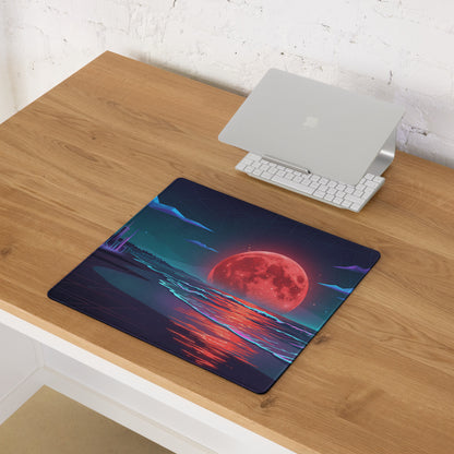 Vaporwave Moon Neon Desk Pad - Vaporwave Moon Neon Pink Purple Blue Desk Futuristic Dream Retro Gaming Setup Digital Art
