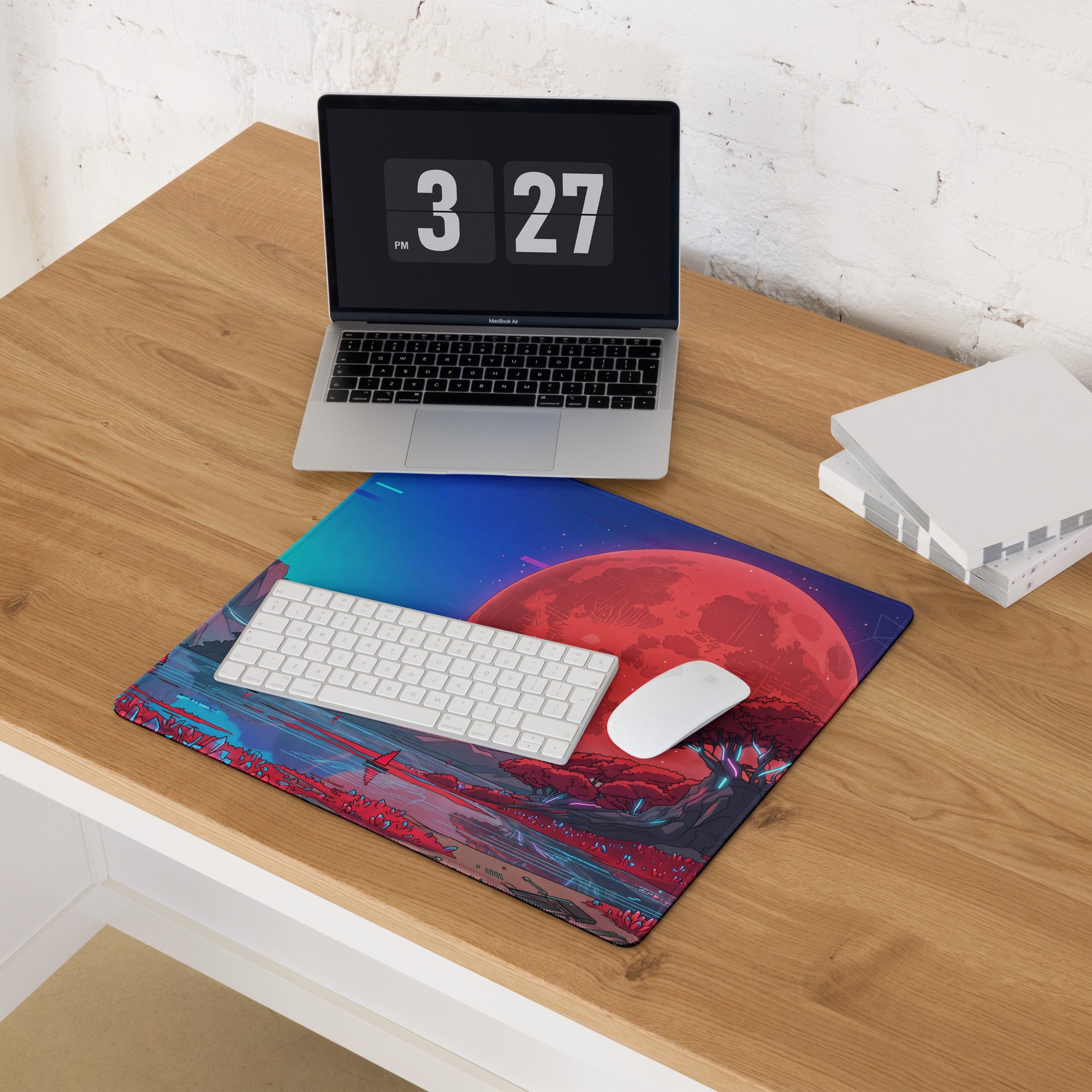 Vaporwave Neon Moon Mouse Pad - Mouse Pad Neon Pink Teal For Gaming Vaporwave Mood Neon Retro Niche Desk Mat Digital Art