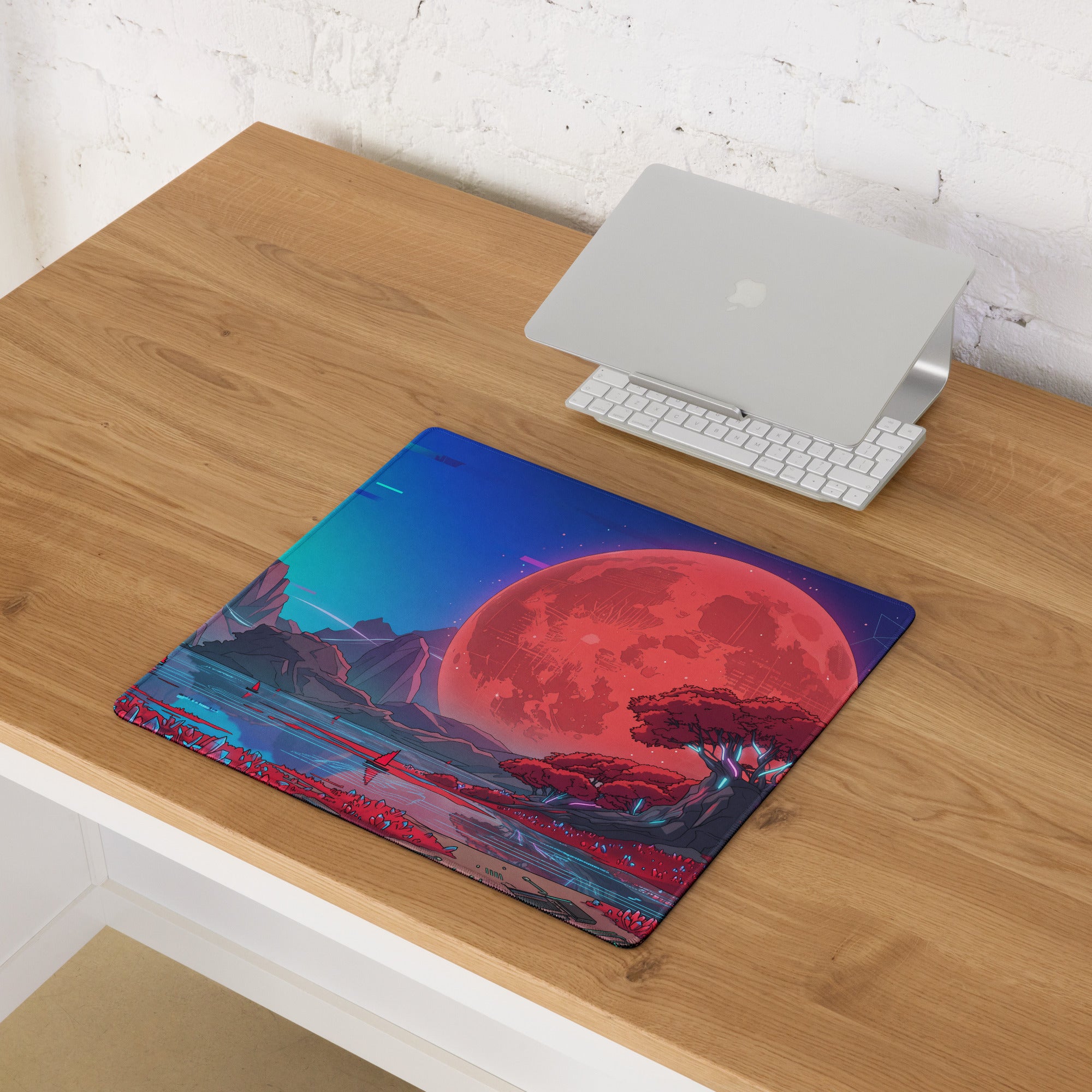 Vaporwave Neon Moon Mouse Pad - Mouse Pad Neon Pink Teal For Gaming Vaporwave Mood Neon Retro Niche Desk Mat Digital Art