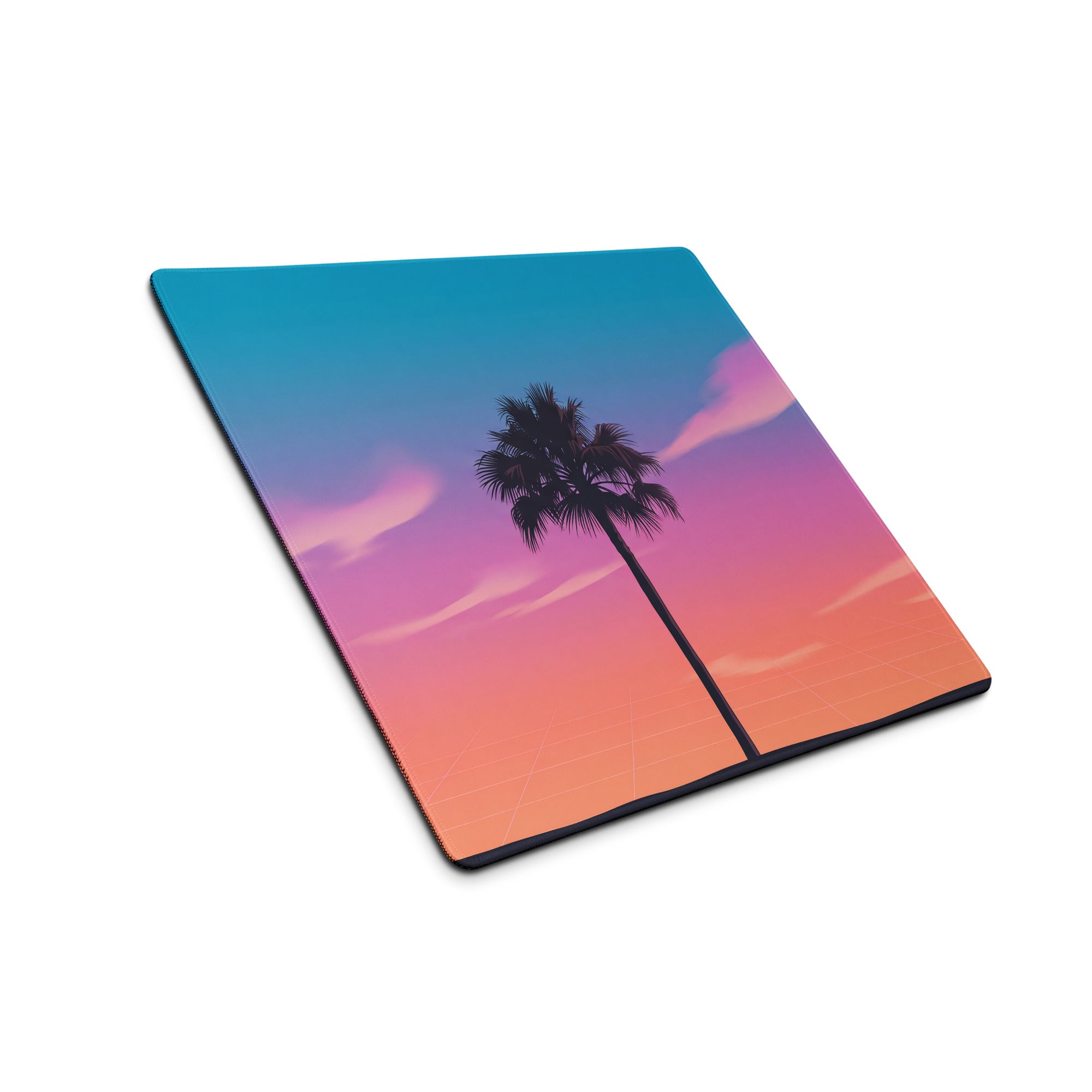 Vaporwave Sunset Palm Pad - Gaming Mouse Pad Blue Pink Purple Vaporwave Dreamy Neon Mood Retro Futurism Grid
