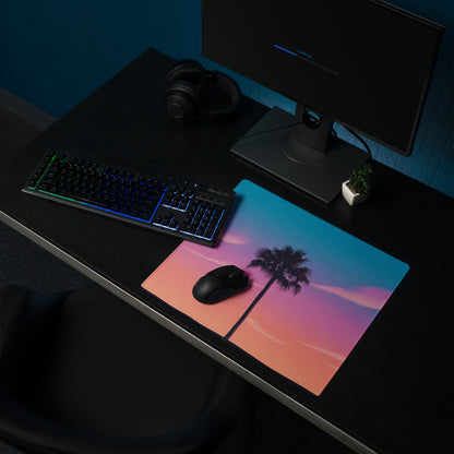 Vaporwave Sunset Palm Pad - Gaming Mouse Pad Blue Pink Purple Vaporwave Dreamy Neon Mood Retro Futurism Grid