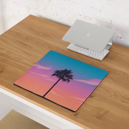 Vaporwave Sunset Palm Pad - Gaming Mouse Pad Blue Pink Purple Vaporwave Dreamy Neon Mood Retro Futurism Grid