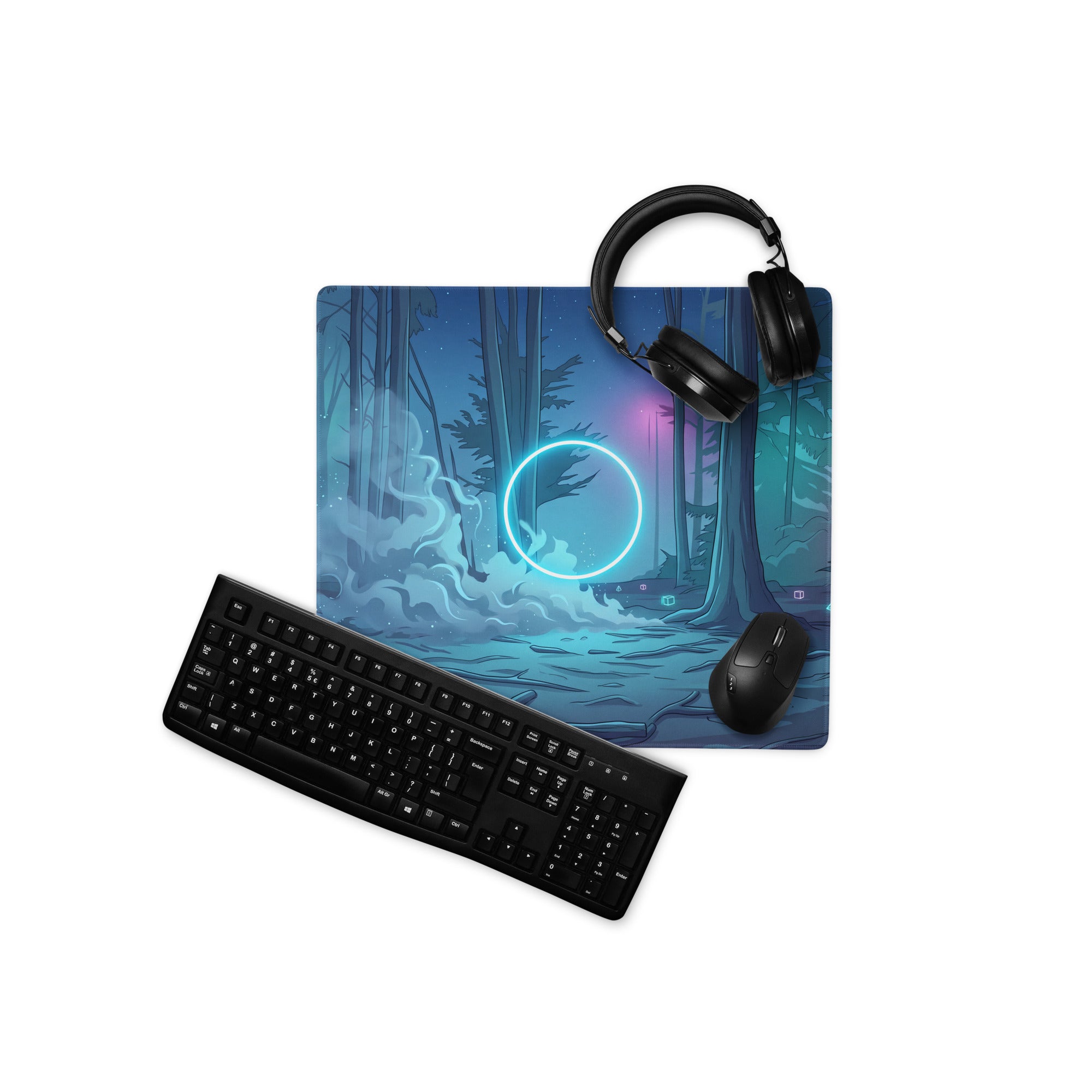 Neon Forest Vaporwave Mouse Pad - Mouse Pad Blue Purple Neon Vaporwave Gaming Desk Cyberpunk Retro Futurism Non Slip