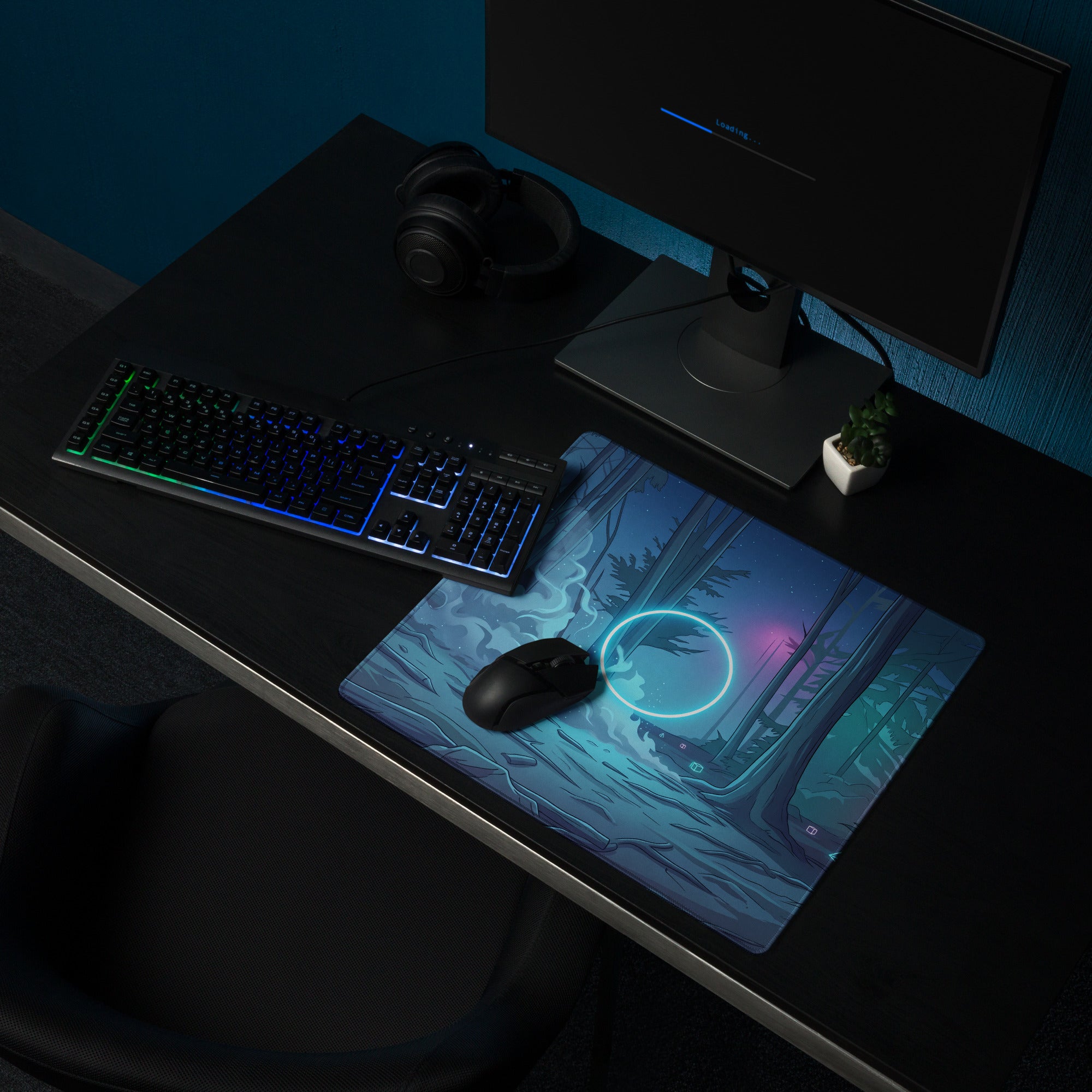 Neon Forest Vaporwave Mouse Pad - Mouse Pad Blue Purple Neon Vaporwave Gaming Desk Cyberpunk Retro Futurism Non Slip