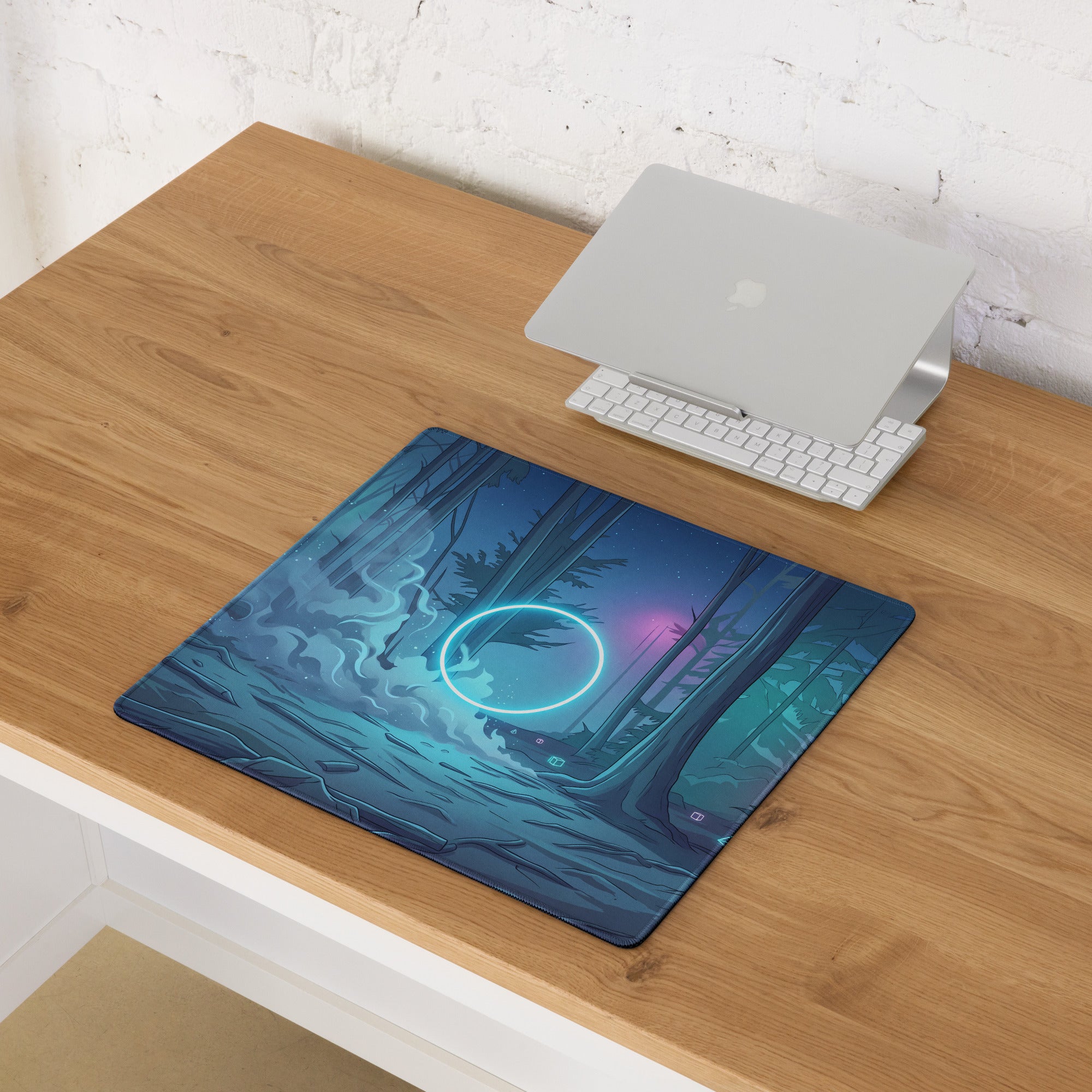 Neon Forest Vaporwave Mouse Pad - Mouse Pad Blue Purple Neon Vaporwave Gaming Desk Cyberpunk Retro Futurism Non Slip