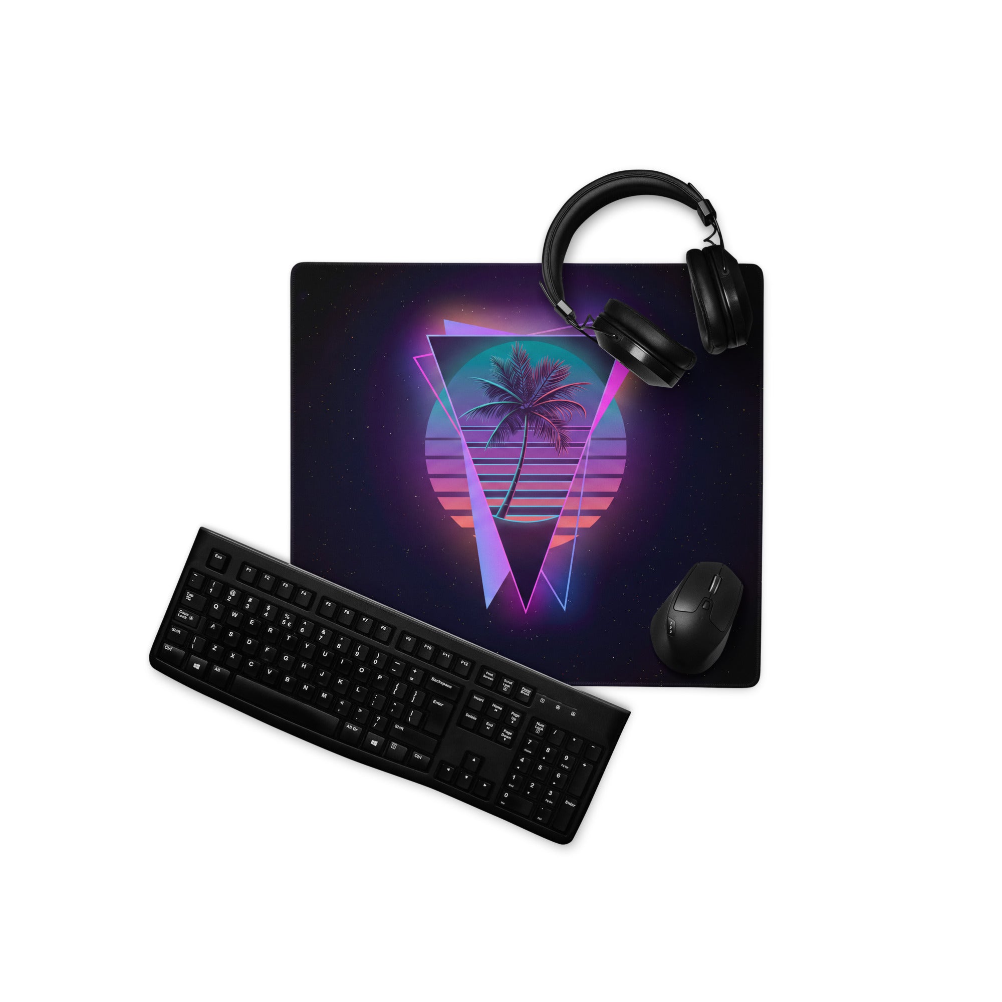 Neon Palm Vaporwave Mouse Pad - Gaming Mouse Pad Neon Pink Teal Retro Futuristic Modern Minimal Desk Mat Digital Art