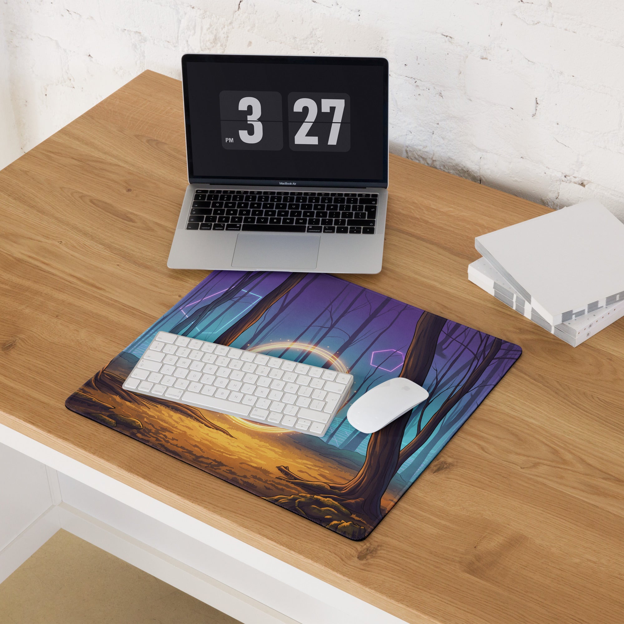 Neon Forest Vaporwave Mouse Pad - Mouse Pad Purple Pink Neon Vaporwave Dreamy Vaporwave Forest Neon Desk Mat Digital Art