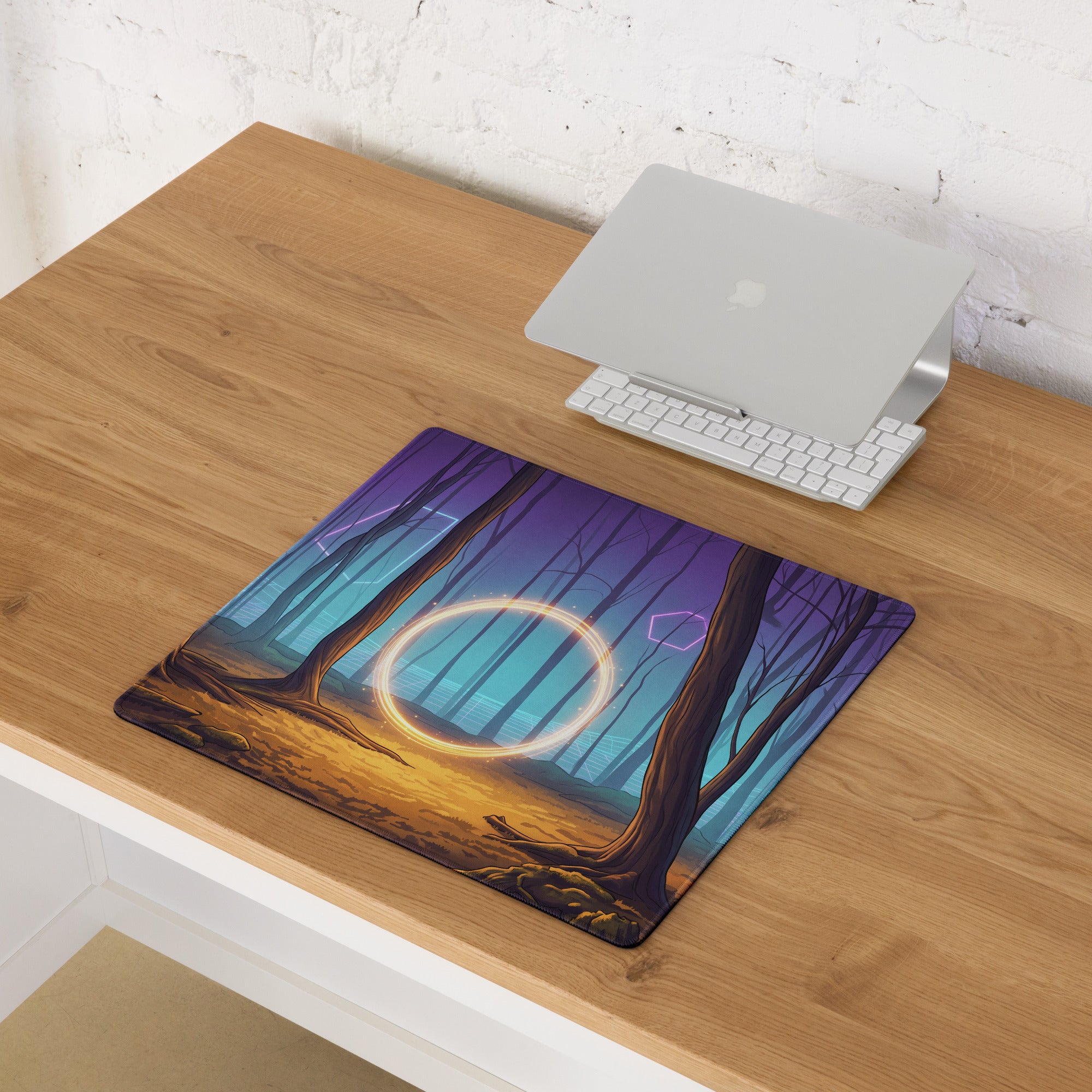 Neon Forest Vaporwave Mouse Pad - Mouse Pad Purple Pink Neon Vaporwave Dreamy Vaporwave Forest Neon Desk Mat Digital Art