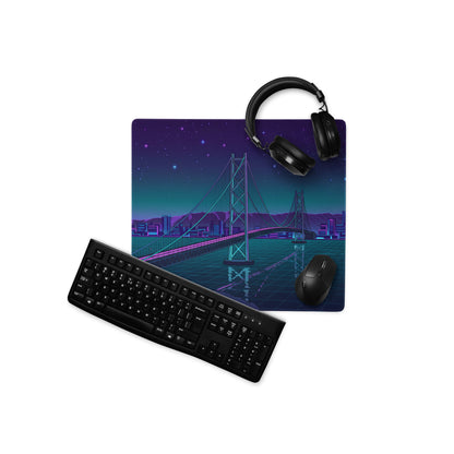 Vaporwave Bridge Neon Desk Pad - Bridge Cityscape Purple Teal Gaming Vaporwave Dreamy Mood Neon Decor Retro