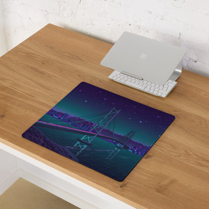 Vaporwave Bridge Neon Desk Pad - Bridge Cityscape Purple Teal Gaming Vaporwave Dreamy Mood Neon Decor Retro