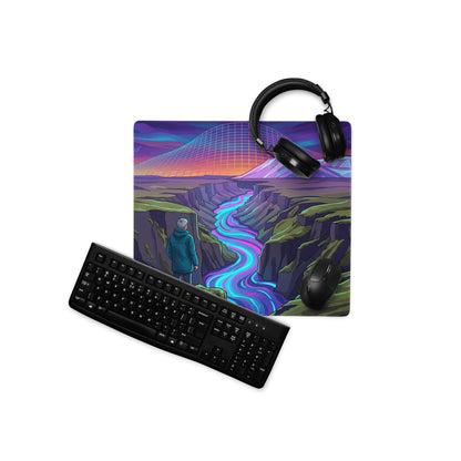 Vaporwave Neon Mountain Pad - Mouse Pad Purple Blue Pink Desk Vaporwave Dreamy Neon Mood Synthwave Decor Digital Art