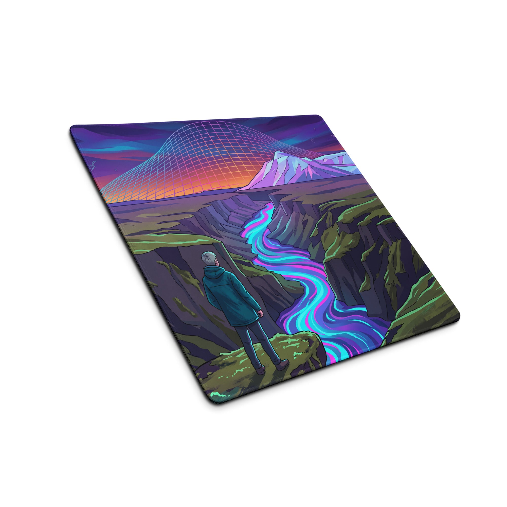 Vaporwave Neon Mountain Pad - Mouse Pad Purple Blue Pink Desk Vaporwave Dreamy Neon Mood Synthwave Decor Digital Art