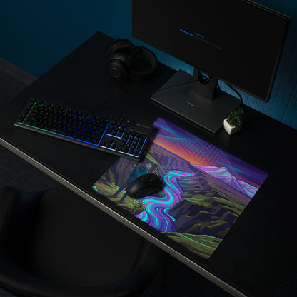 Vaporwave Neon Mountain Pad - Mouse Pad Purple Blue Pink Desk Vaporwave Dreamy Neon Mood Synthwave Decor Digital Art