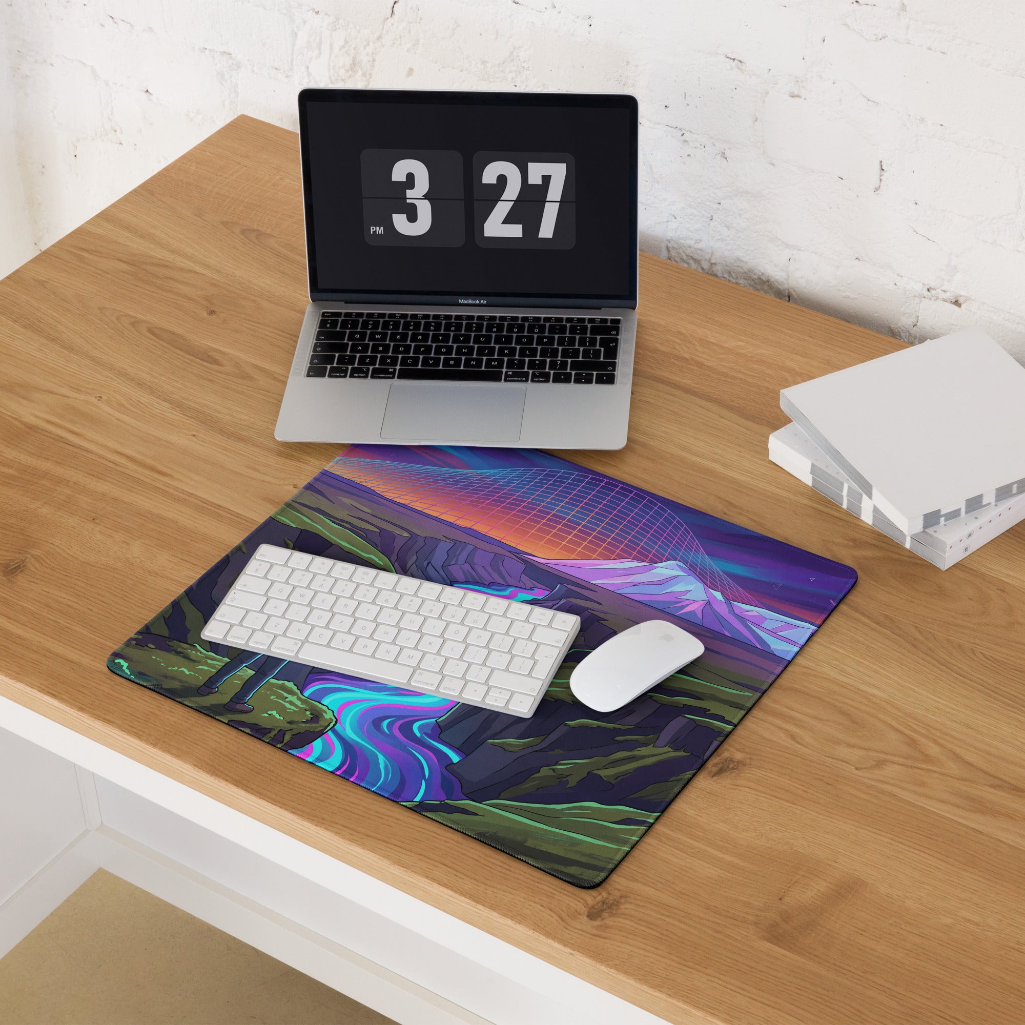 Vaporwave Neon Mountain Pad - Mouse Pad Purple Blue Pink Desk Vaporwave Dreamy Neon Mood Synthwave Decor Digital Art