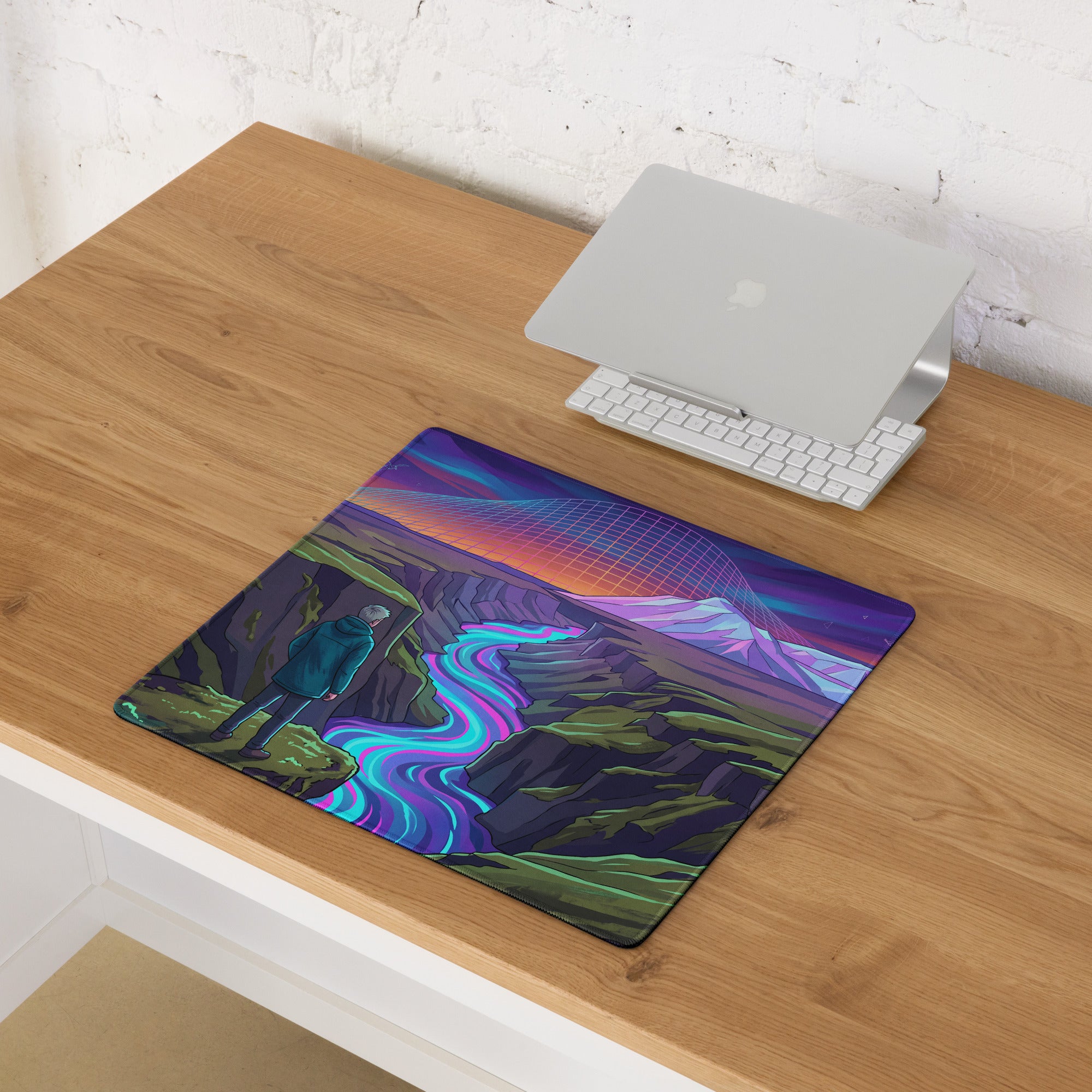 Vaporwave Neon Mountain Pad - Mouse Pad Purple Blue Pink Desk Vaporwave Dreamy Neon Mood Synthwave Decor Digital Art