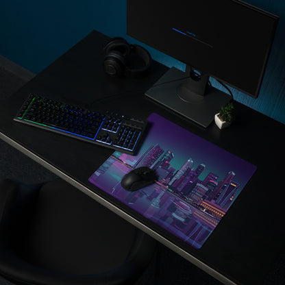 Vaporwave Cityscape Mouse Pad - Cityscape Purple Neon Desk Vaporwave → Mood Retro Neon Gaming Decor Digital Art