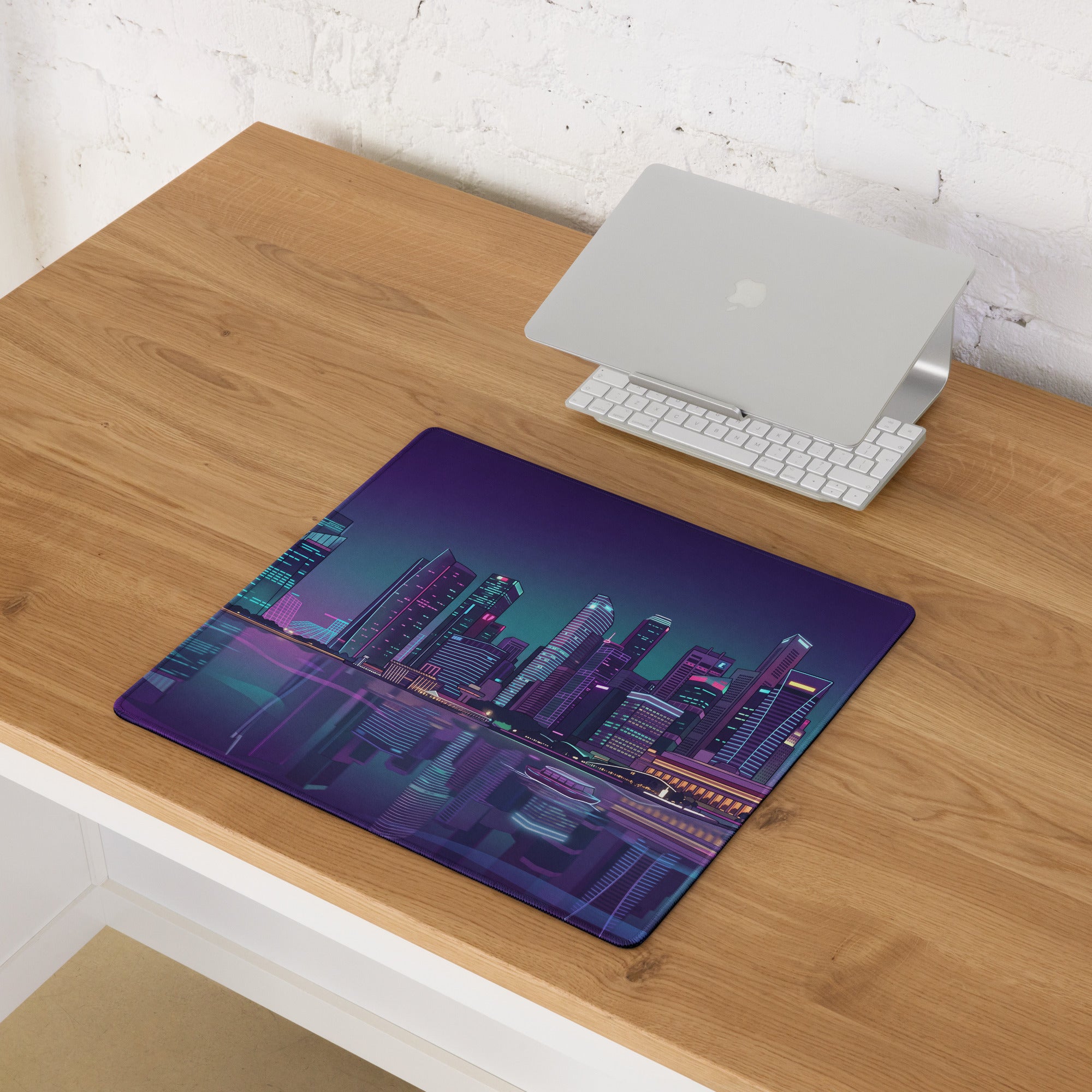 Vaporwave Cityscape Mouse Pad - Cityscape Purple Neon Desk Vaporwave → Mood Retro Neon Gaming Decor Digital Art