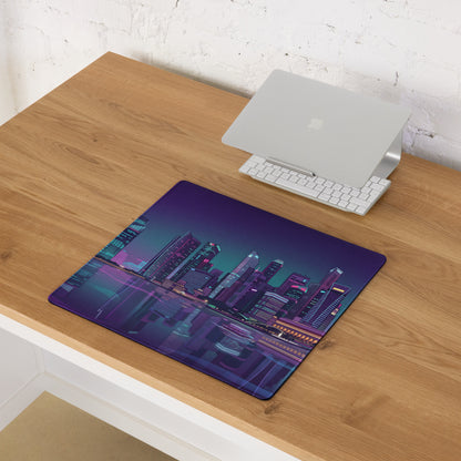 Vaporwave Cityscape Mouse Pad - Cityscape Purple Neon Desk Vaporwave → Mood Retro Neon Gaming Decor Digital Art
