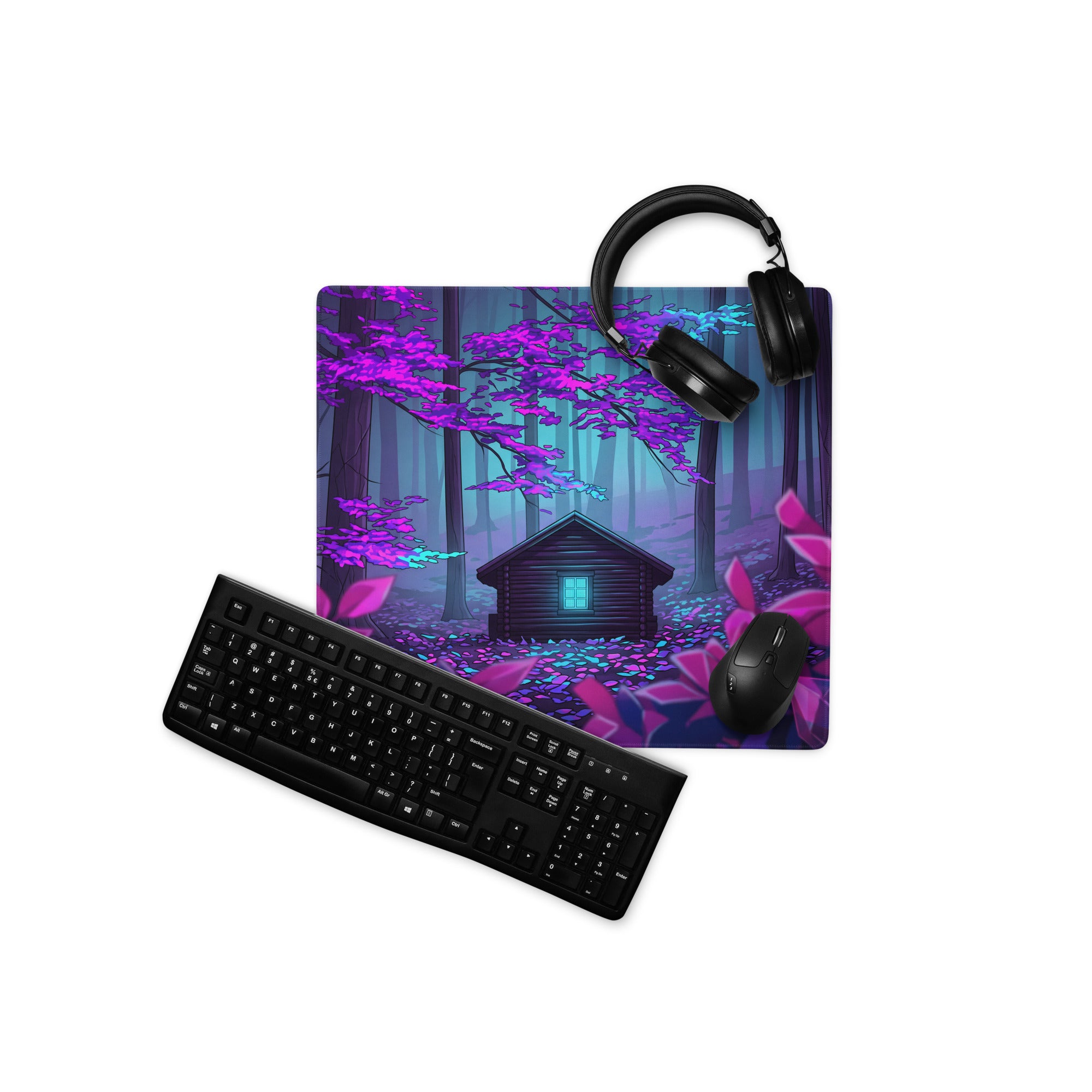 Vaporwave Neon Forest Mouse Pad - Gaming Mouse Pad Purple Pink Cyan Desktop Setup Vaporwave Dreamy Neon Futurism Gamer