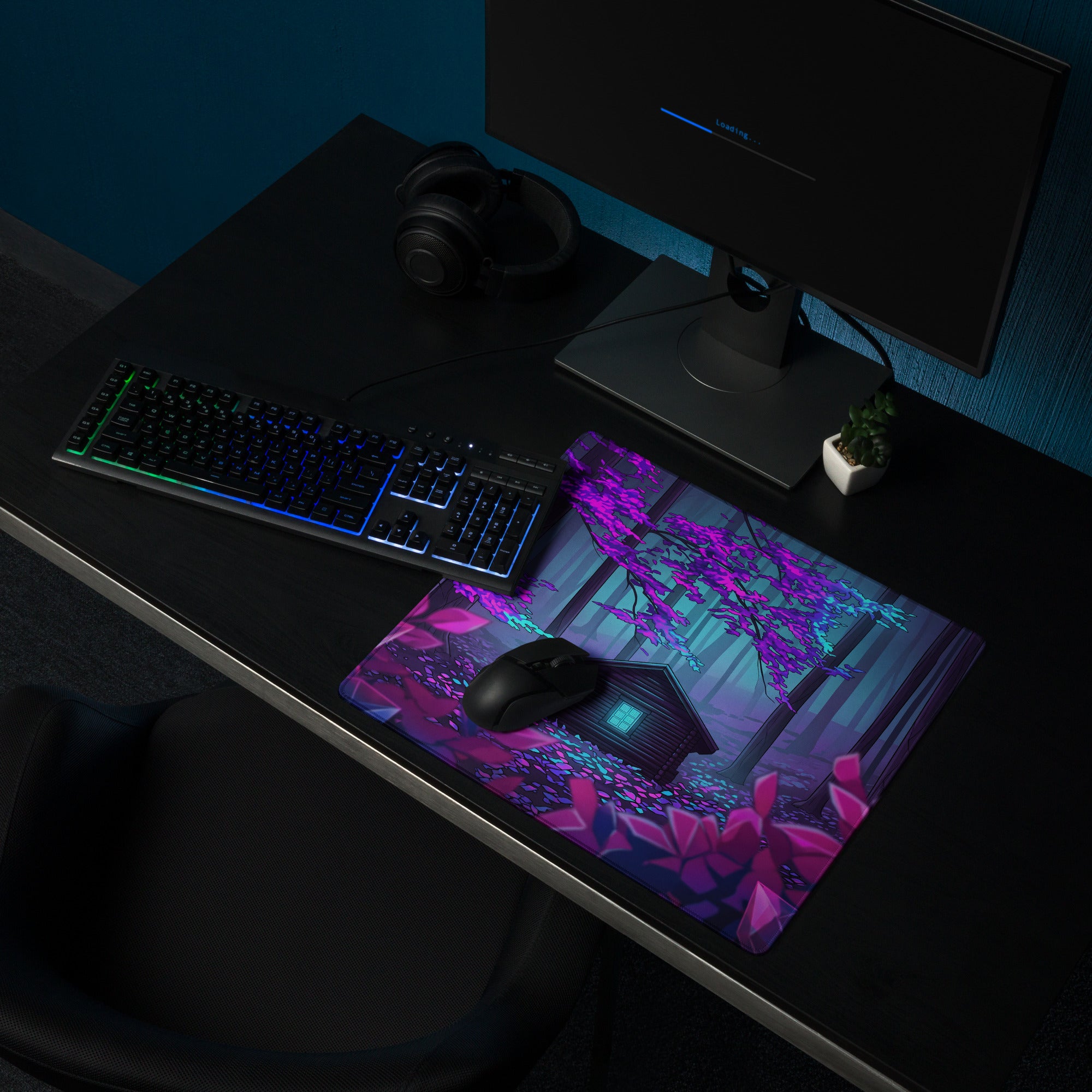 Vaporwave Neon Forest Mouse Pad - Gaming Mouse Pad Purple Pink Cyan Desktop Setup Vaporwave Dreamy Neon Futurism Gamer
