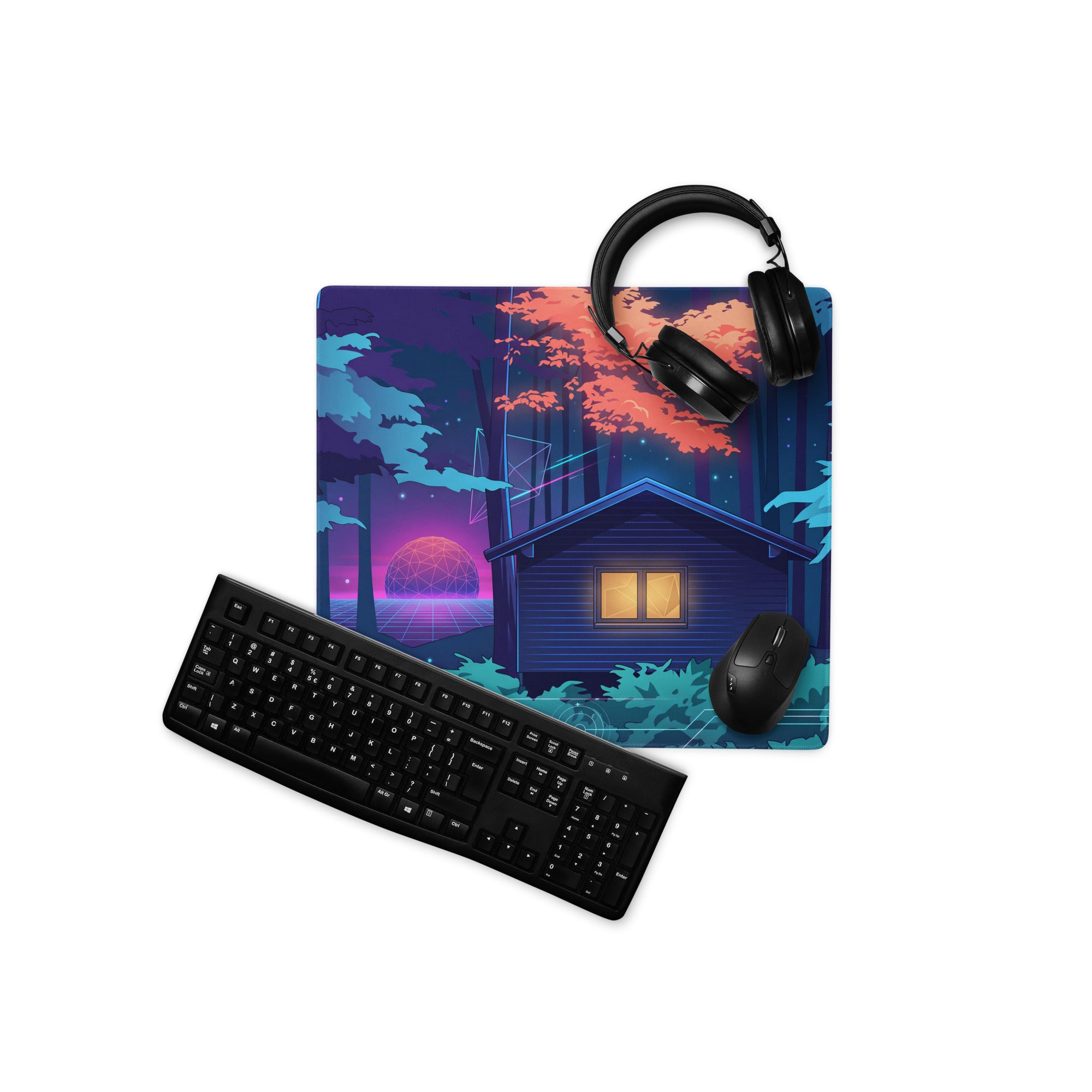 Vaporwave Night Desk Mat - Mouse Pad Neon Pink Blue Gaming Desk Vaporwave Dreamy Neon Mood Retro Decor Digital Art