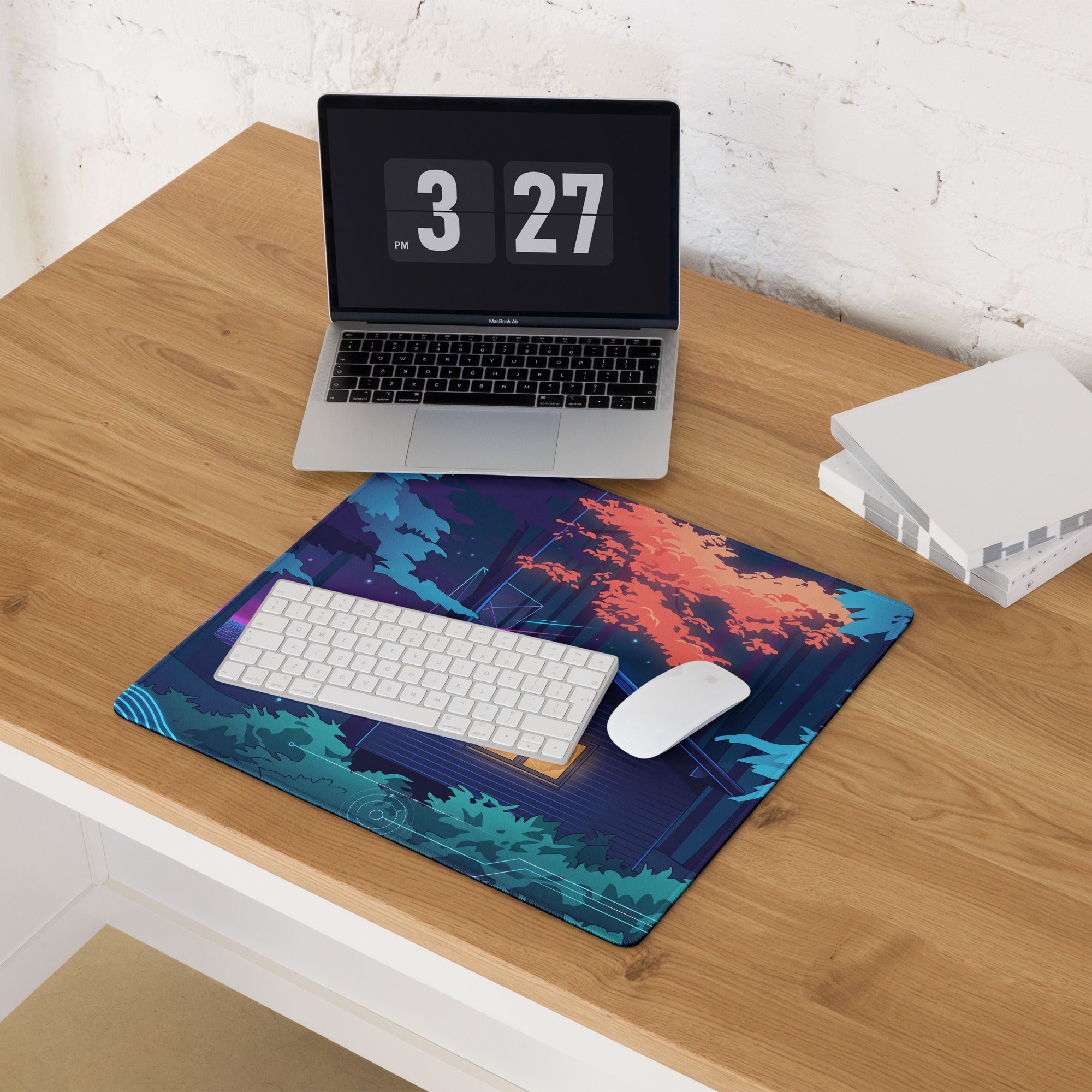 Vaporwave Night Desk Mat - Mouse Pad Neon Pink Blue Gaming Desk Vaporwave Dreamy Neon Mood Retro Decor Digital Art