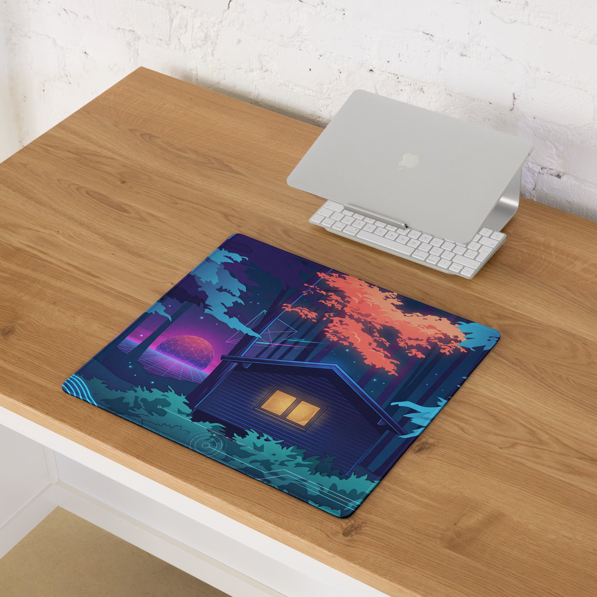 Vaporwave Night Desk Mat - Mouse Pad Neon Pink Blue Gaming Desk Vaporwave Dreamy Neon Mood Retro Decor Digital Art