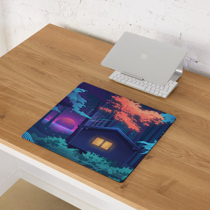 Vaporwave Night Desk Mat - Mouse Pad Neon Pink Blue Gaming Desk Vaporwave Dreamy Neon Mood Retro Decor Digital Art