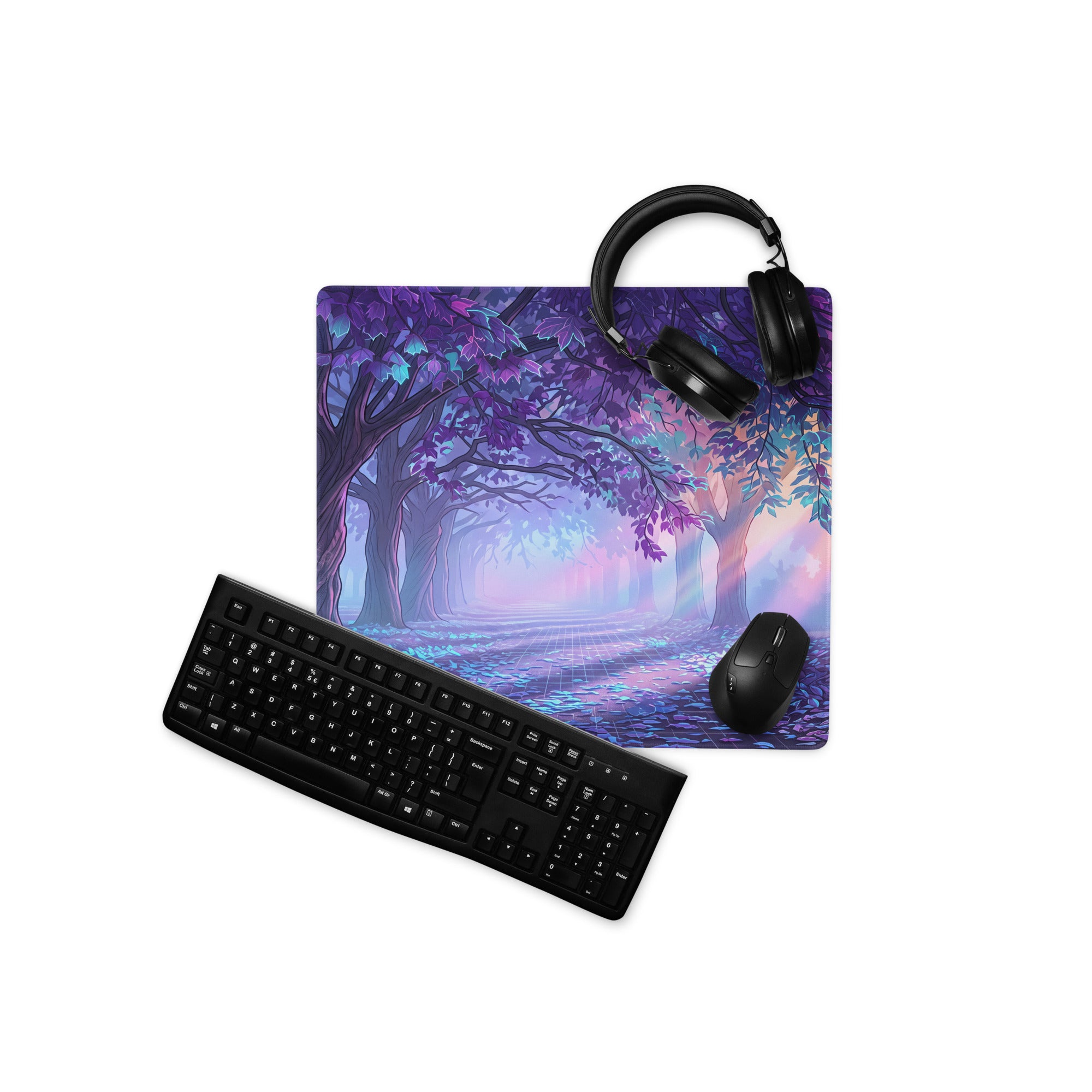 Vaporwave Forest Neon Desk Mat - Mouse Pad Purple Blue Teal Vaporwave Dreamy Nostalgic Mood Neon Cyberpunk Digital Art