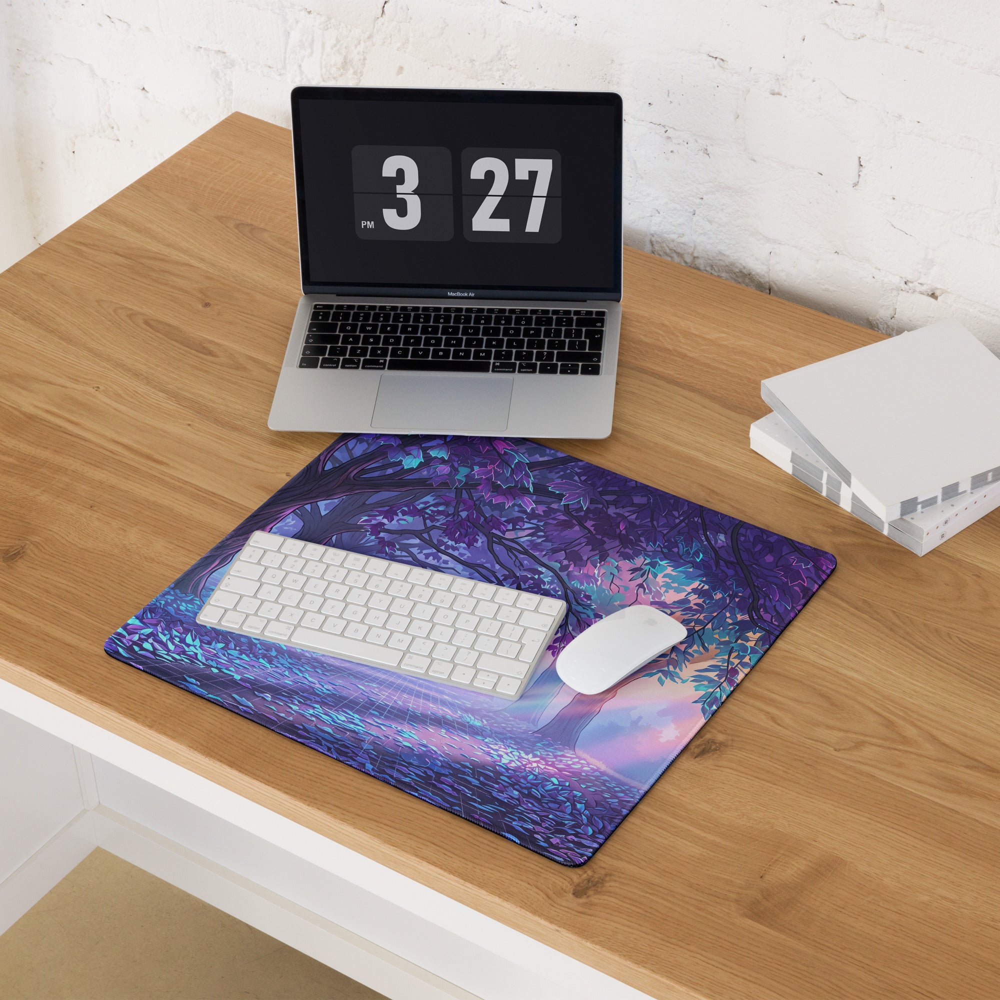 Vaporwave Forest Neon Desk Mat - Mouse Pad Purple Blue Teal Vaporwave Dreamy Nostalgic Mood Neon Cyberpunk Digital Art