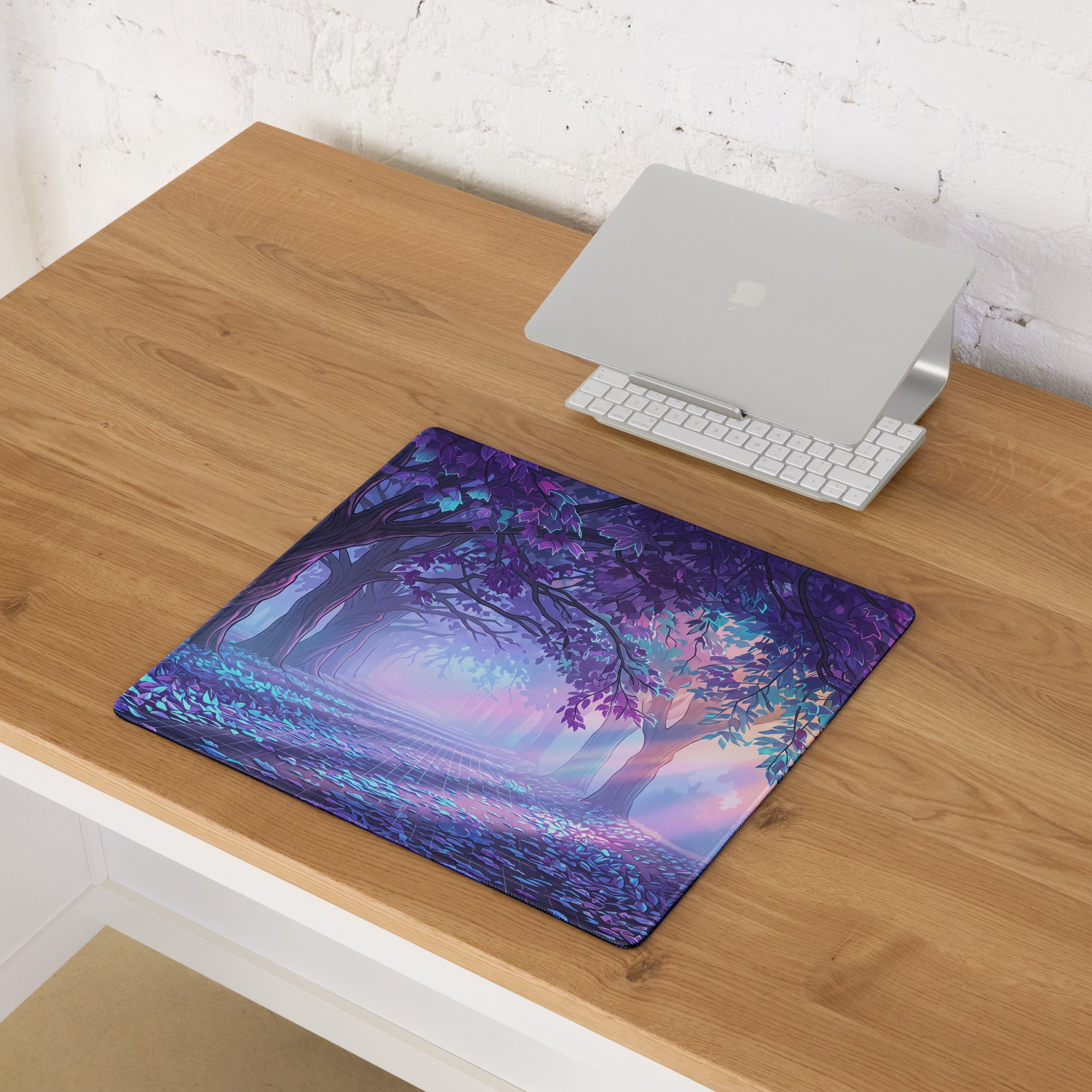 Vaporwave Forest Neon Desk Mat - Mouse Pad Purple Blue Teal Vaporwave Dreamy Nostalgic Mood Neon Cyberpunk Digital Art