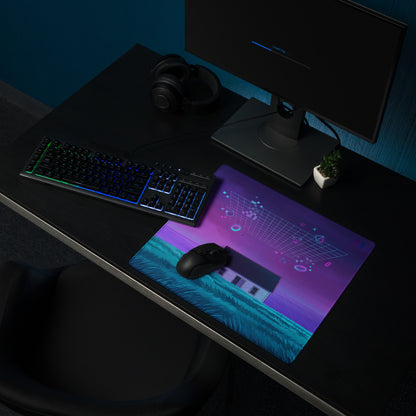 Vaporwave Neon Pixel House Mouse Pad - Mouse Pad Purple Pink Neon Vaporwave Desk Futurism Dreamy Mood Digital Art