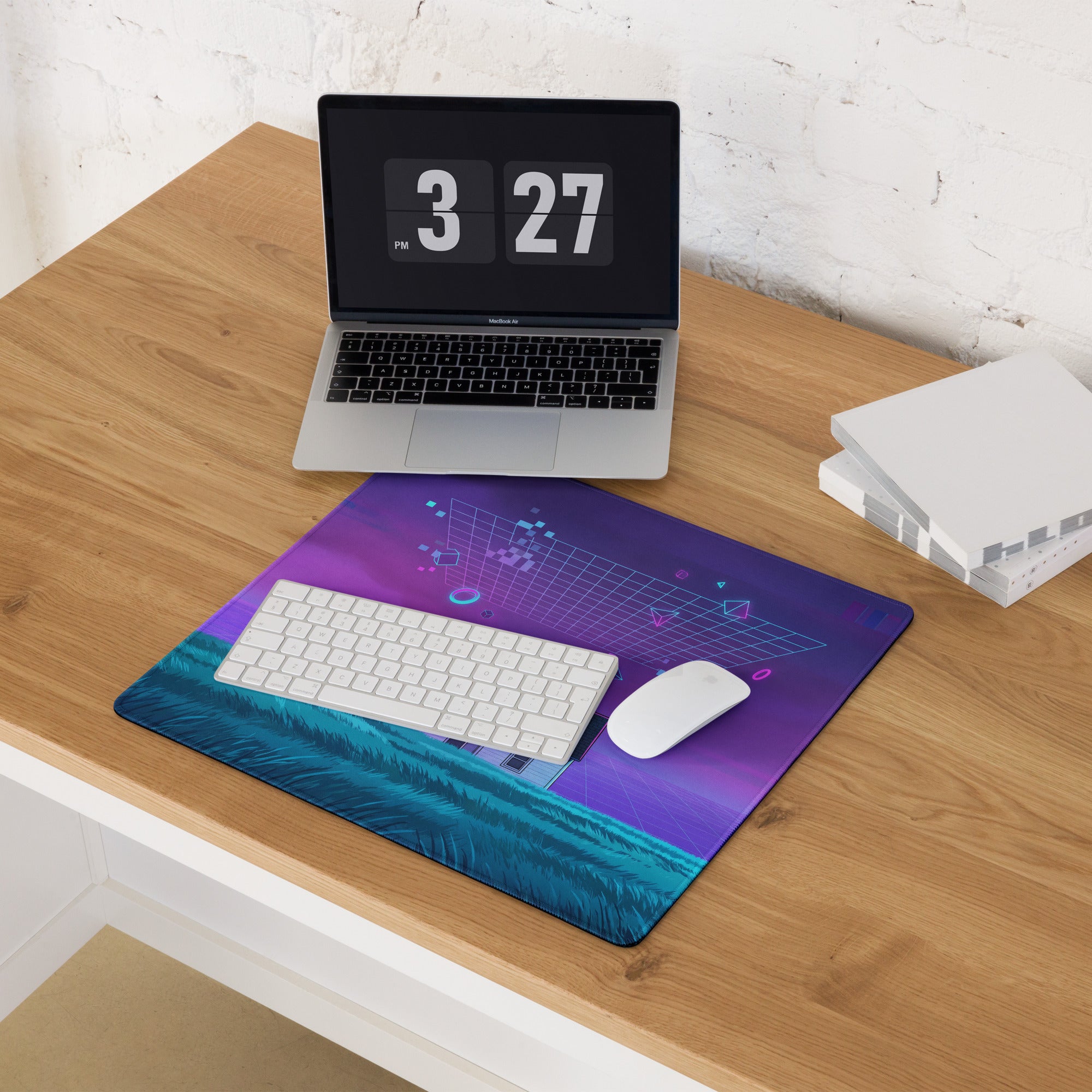 Vaporwave Neon Pixel House Mouse Pad - Mouse Pad Purple Pink Neon Vaporwave Desk Futurism Dreamy Mood Digital Art
