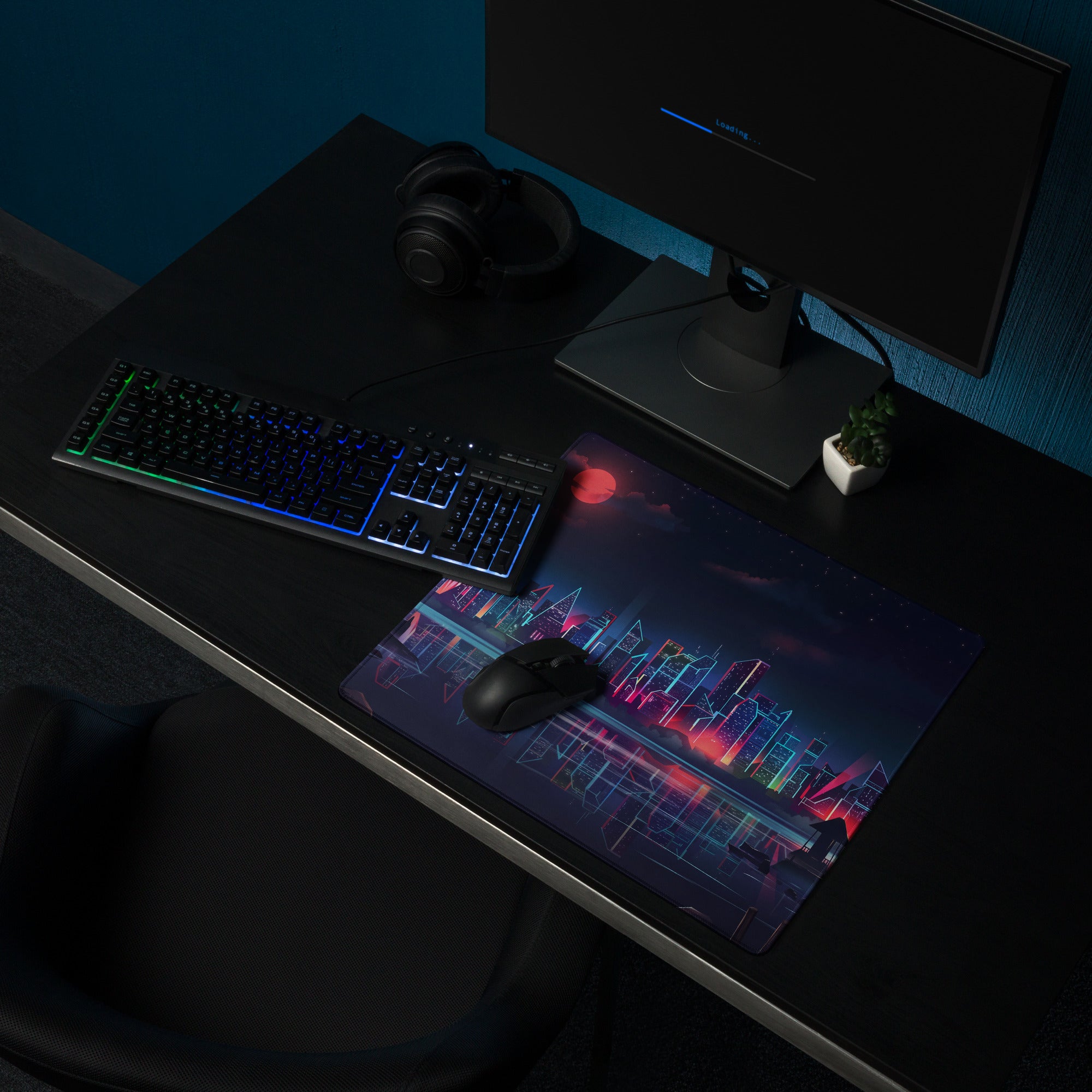 Vaporwave City Neon Mouse Pad - mouse pad neon purple pink blue vaporwave gaming desk mood cyberpunk decor