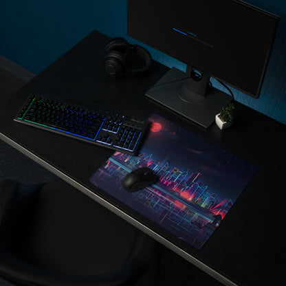 Vaporwave City Neon Mouse Pad - mouse pad neon purple pink blue vaporwave gaming desk mood cyberpunk decor